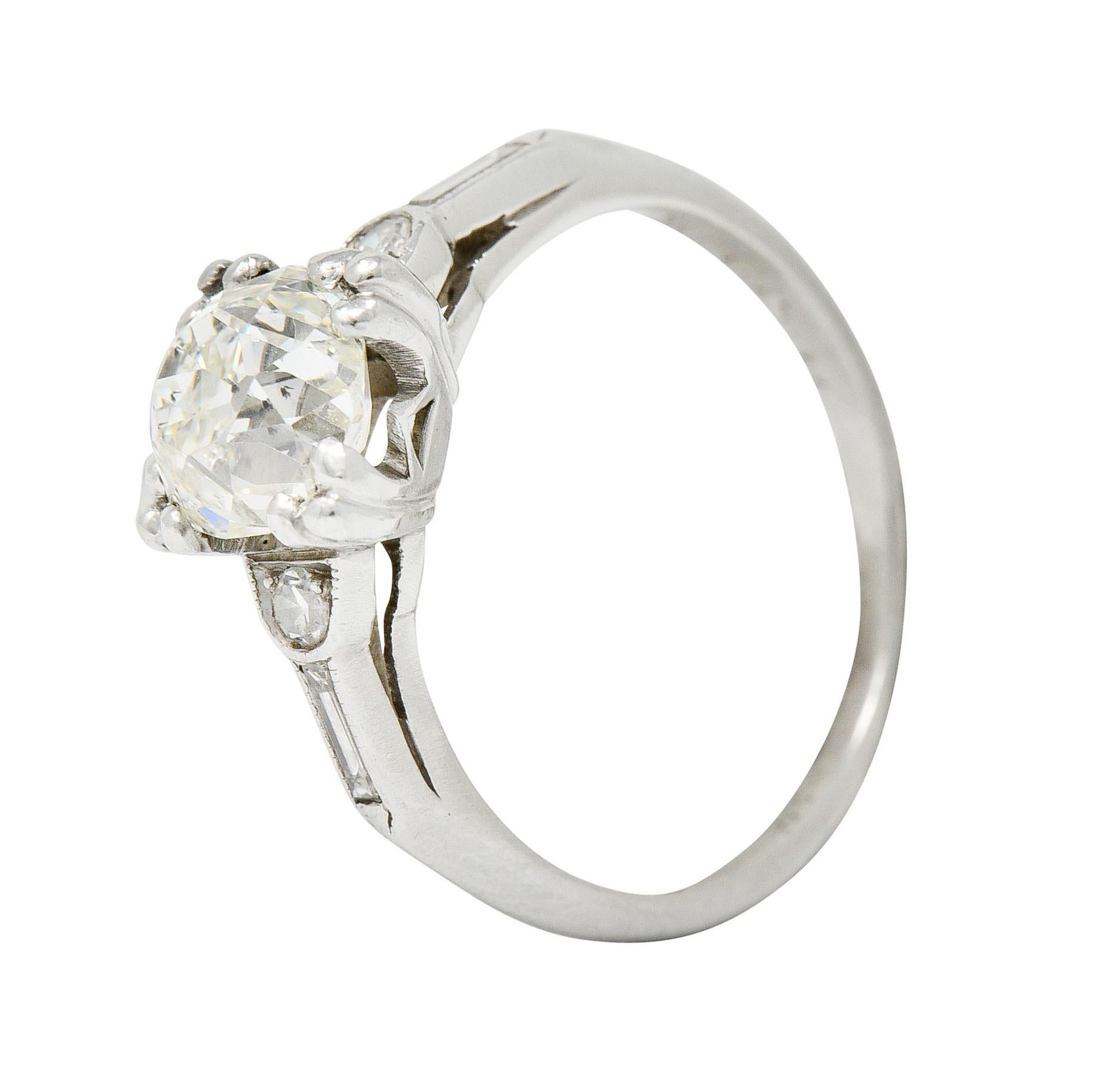 Art Deco 1.43 Carats Old European Diamond Platinum Engagement Ring GIA For Sale 5