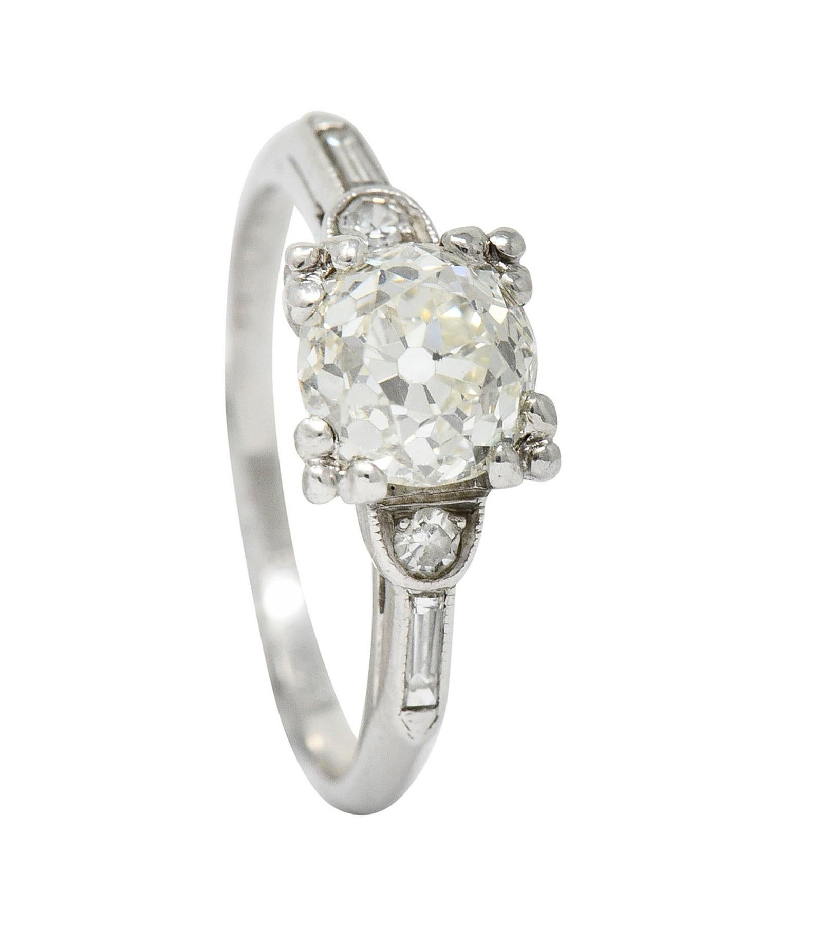 Art Deco 1.43 Carats Old European Diamond Platinum Engagement Ring GIA For Sale 6