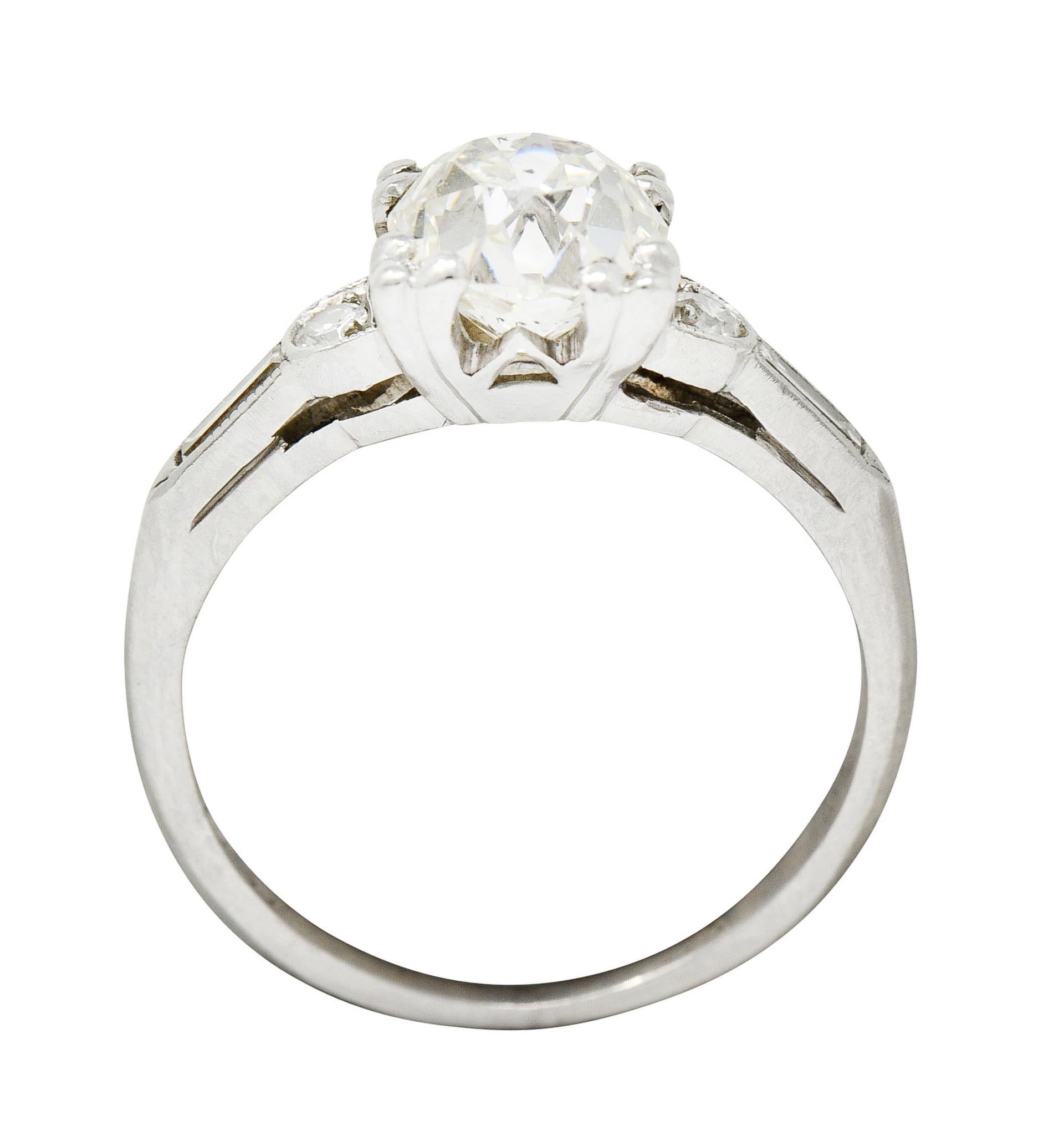 Art Deco 1.43 Carats Old European Diamond Platinum Engagement Ring GIA For Sale 3