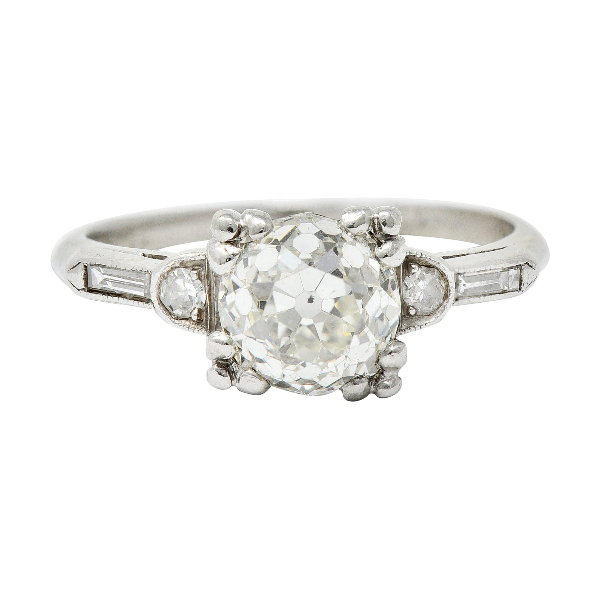 Art Deco 1.43 Carats Old European Diamond Platinum Engagement Ring GIA