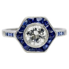 Art Deco 1.43 CTW Diamond & French Cut Sapphire Target Engagement Ring