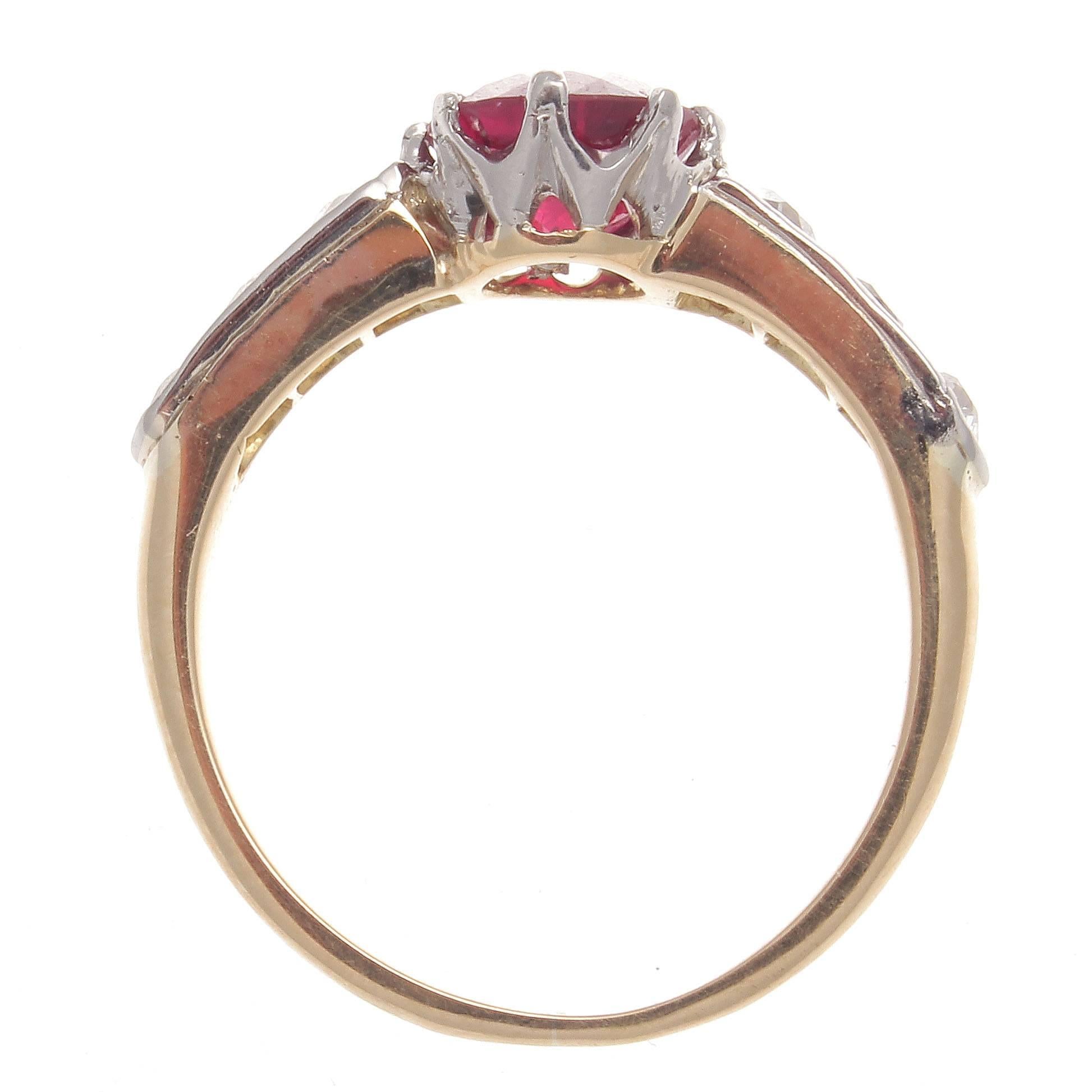 Art Deco 1.44 Carat Burma Ruby Diamond Platinum Gold Engagement Ring In Excellent Condition In Beverly Hills, CA