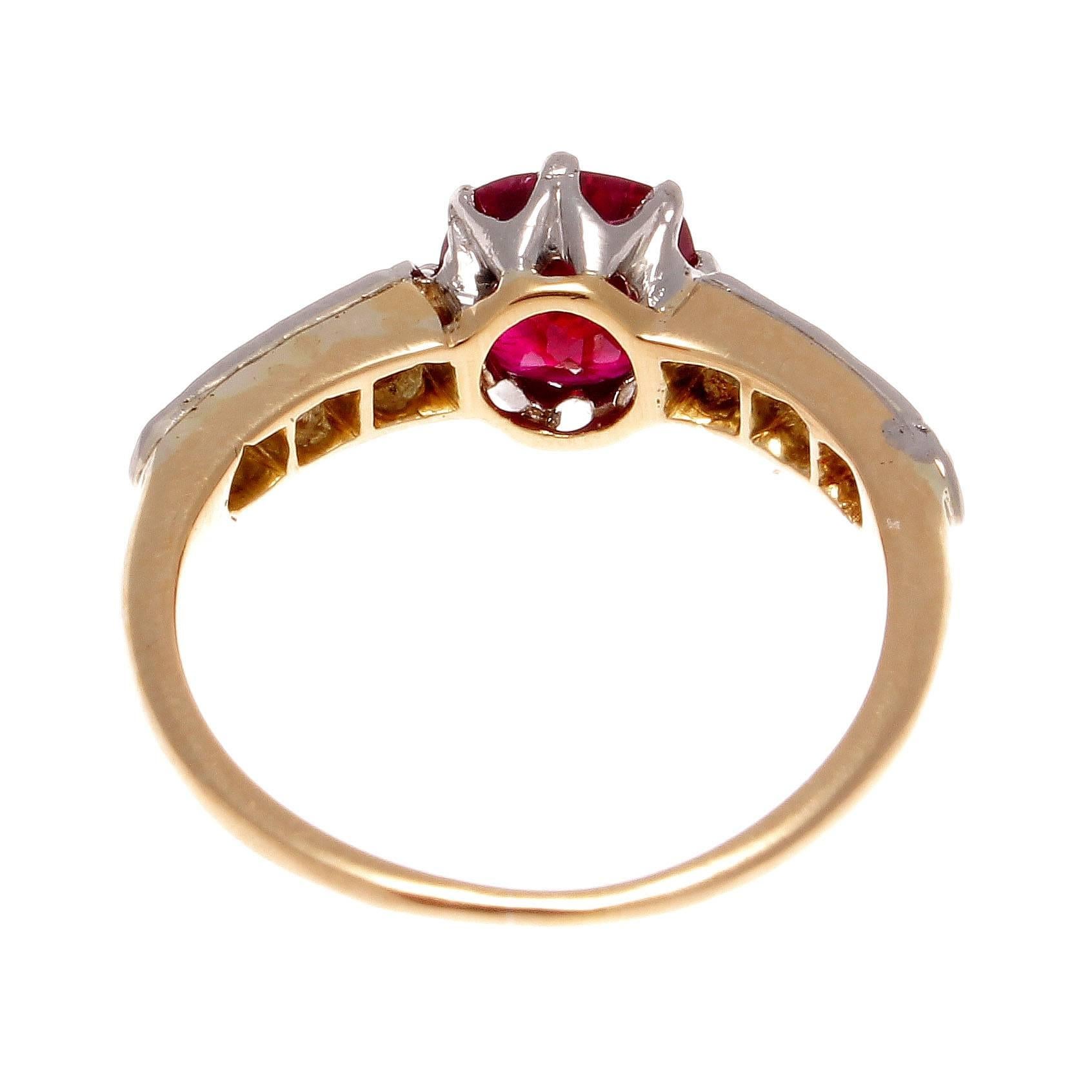 Women's Art Deco 1.44 Carat Burma Ruby Diamond Platinum Gold Engagement Ring