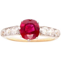 Art Deco 1.44 Carat Burma Ruby Diamond Platinum Gold Engagement Ring