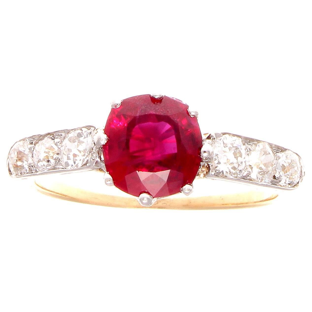 Art Deco 1.44 Carat Burma Ruby Diamond Platinum Gold Engagement Ring