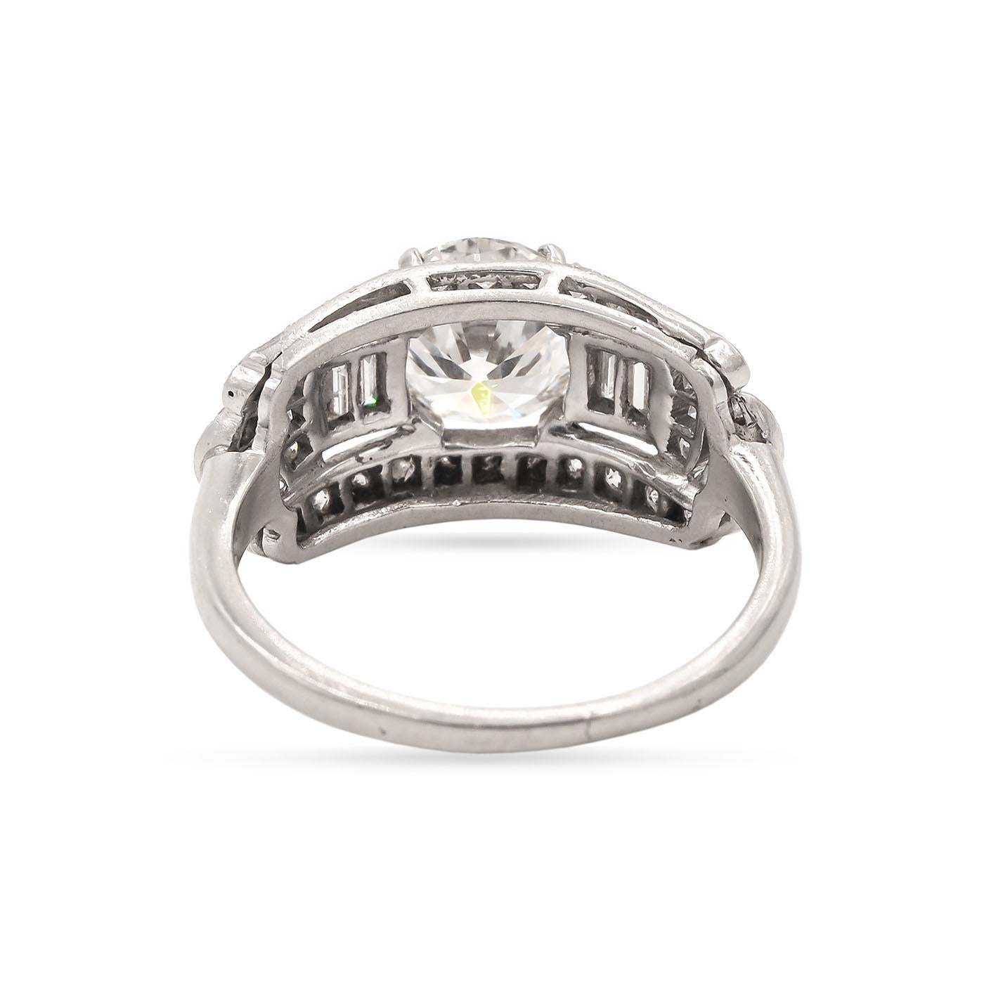 Round Cut Art Deco 1.44 Carat GIA Certified Transitional Cut Diamond Engagement Ring
