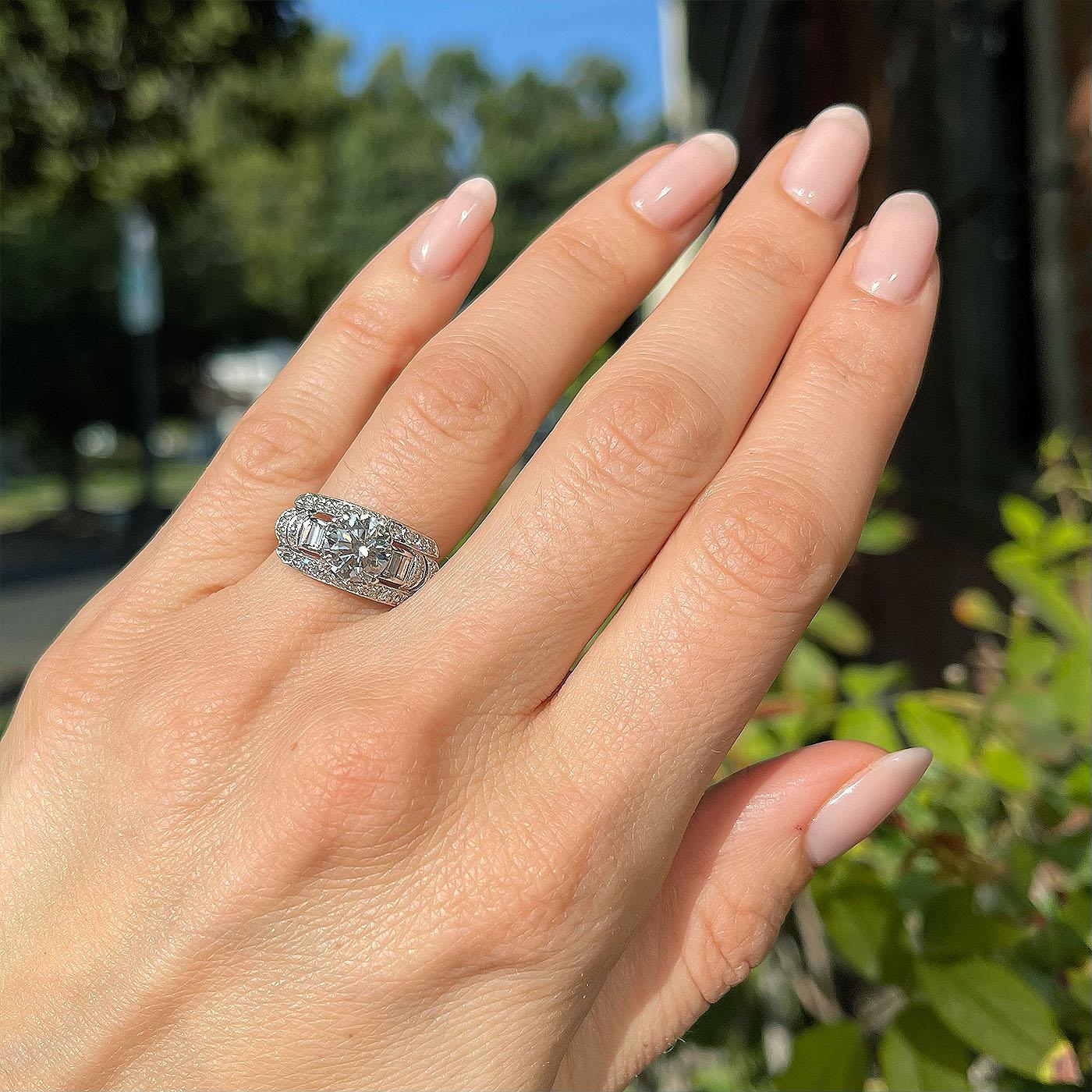 Art Deco 1.44 Carat GIA Certified Transitional Cut Diamond Engagement Ring 2