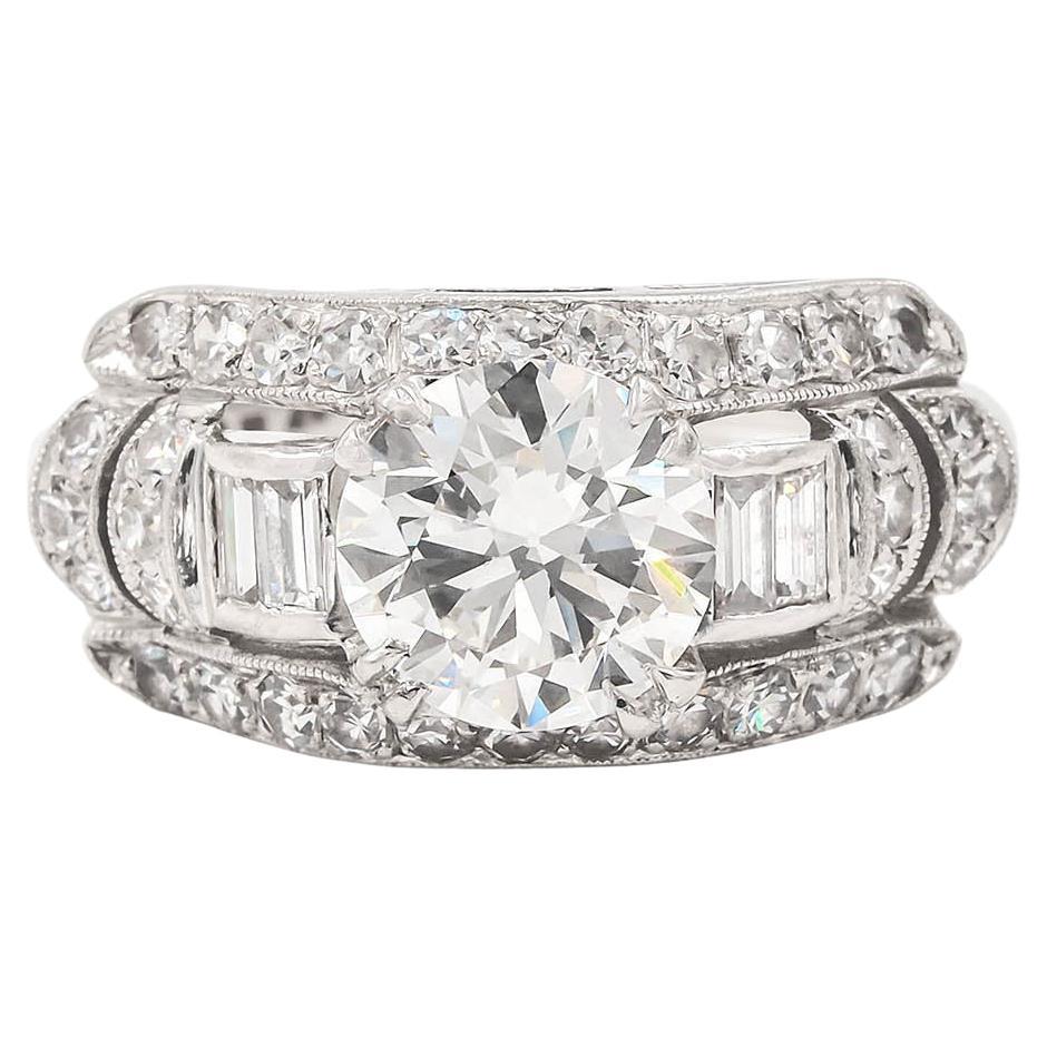 Art Deco 1.44 Carat GIA Certified Transitional Cut Diamond Engagement Ring