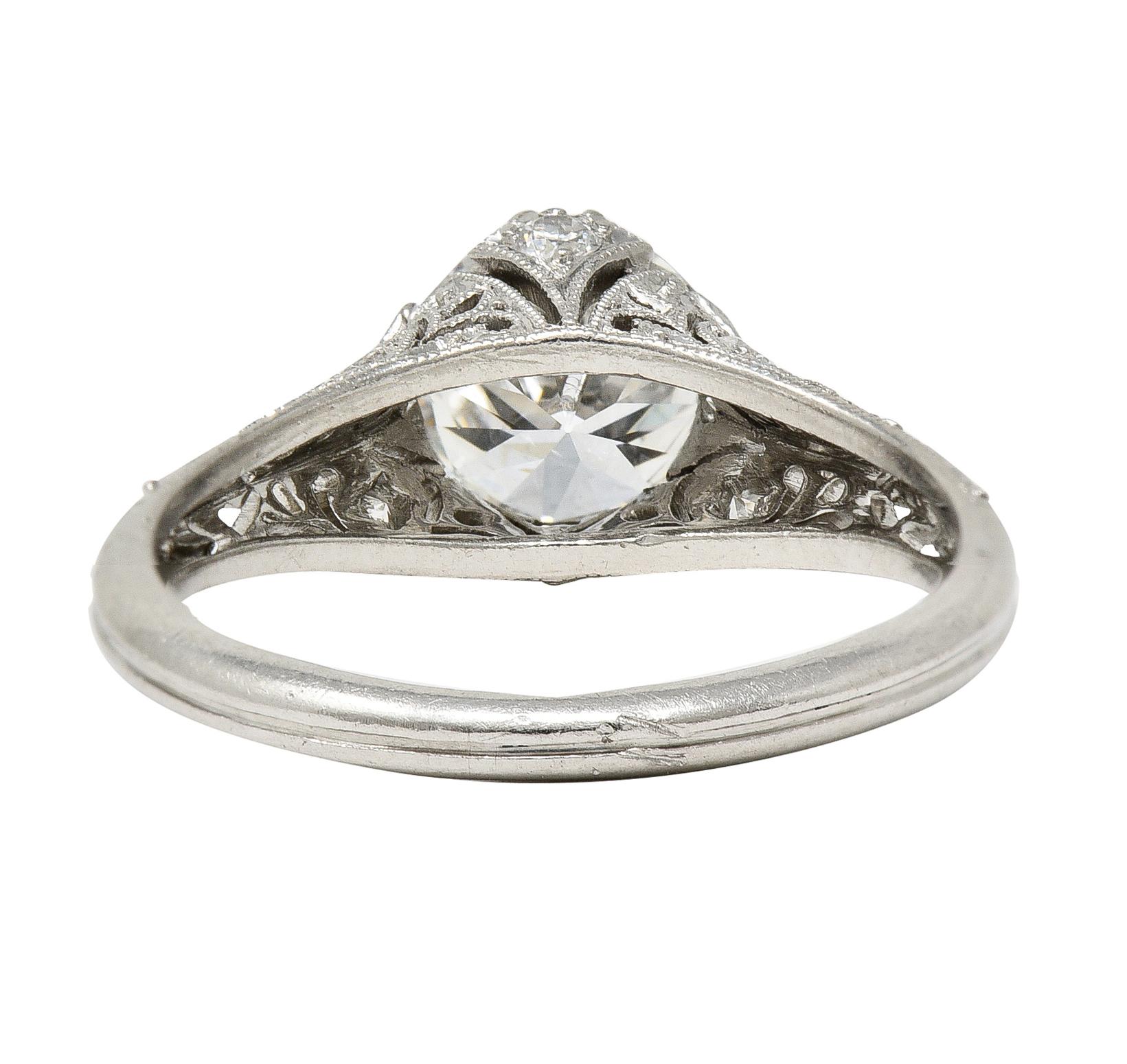 Art Deco 1.44 Carats Diamond Platinum Fleur-De-Lis Engagement Ring In Excellent Condition In Philadelphia, PA