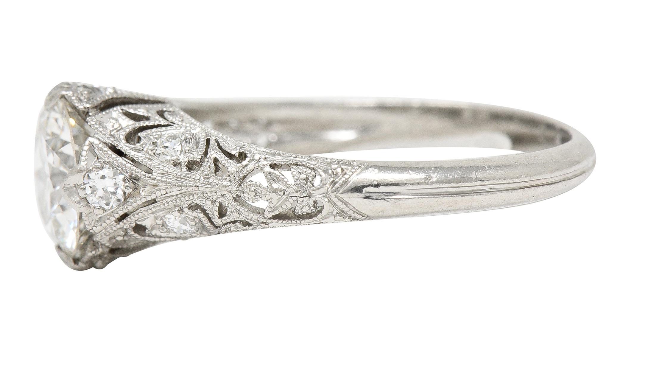 Women's or Men's Art Deco 1.44 Carats Diamond Platinum Fleur-De-Lis Engagement Ring