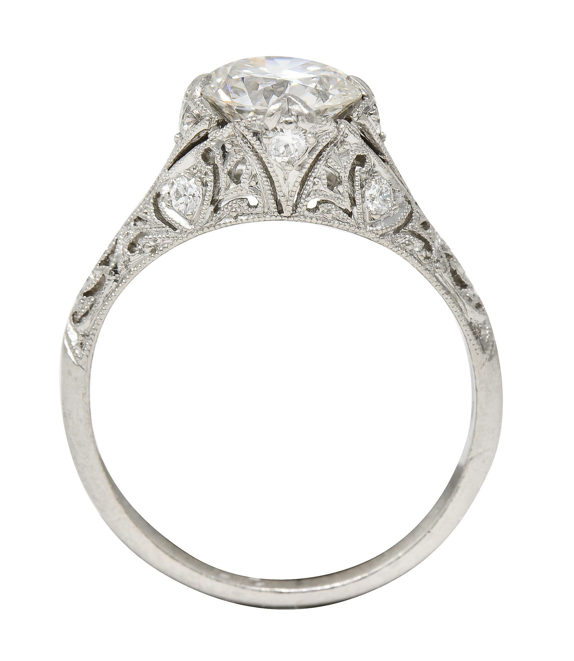 Art Deco 1.44 Carats Diamond Platinum Fleur-De-Lis Engagement Ring 2