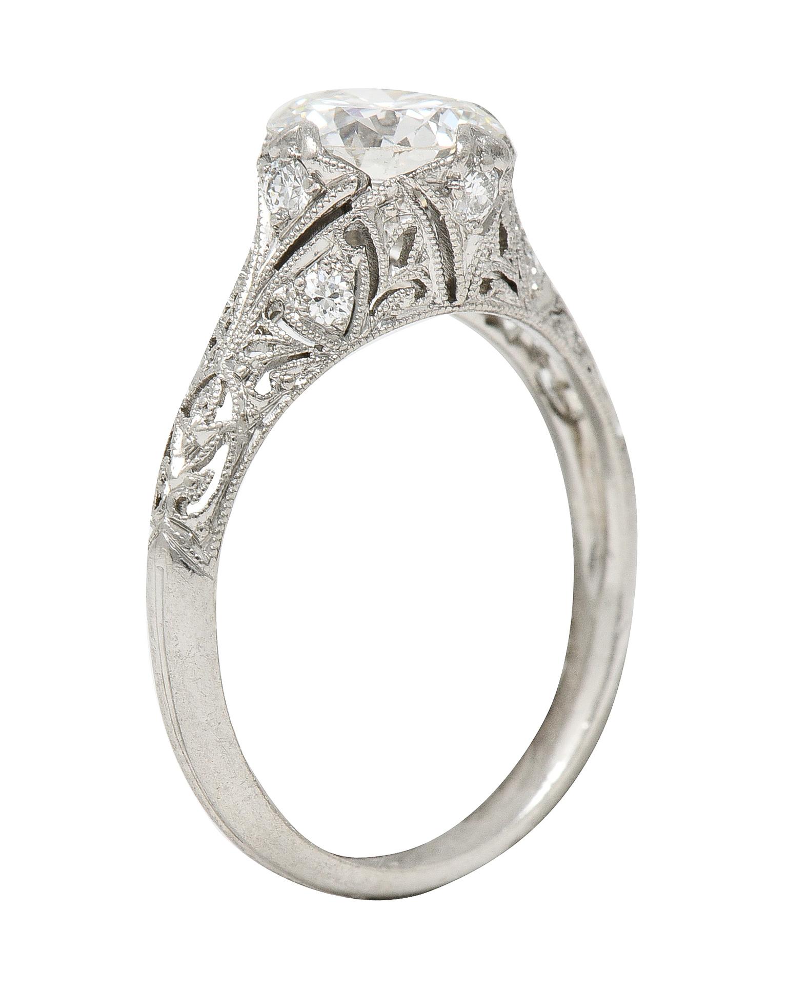 Art Deco 1.44 Carats Diamond Platinum Fleur-De-Lis Engagement Ring 3