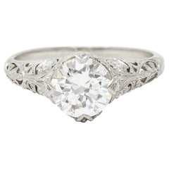 Art Deco 1.44 Carats Diamond Platinum Fleur-De-Lis Engagement Ring