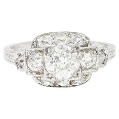 Vintage Art Deco 1.44 Carats Old European Diamond Platinum Stepped Engagement Ring