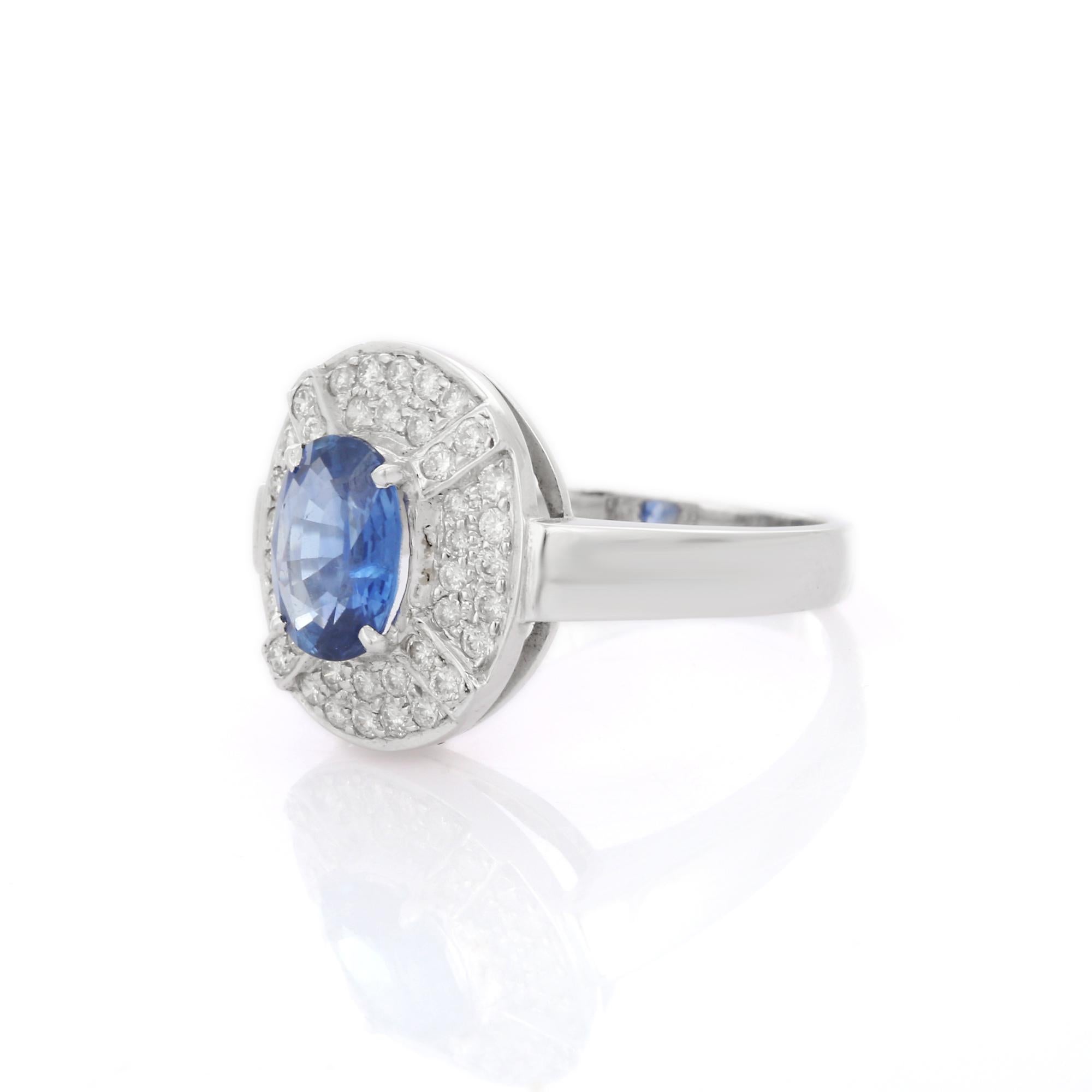 For Sale:  Art Deco Style 1.44 Ct Blue Sapphire Diamond Wedding Ring in 18K White Gold 2