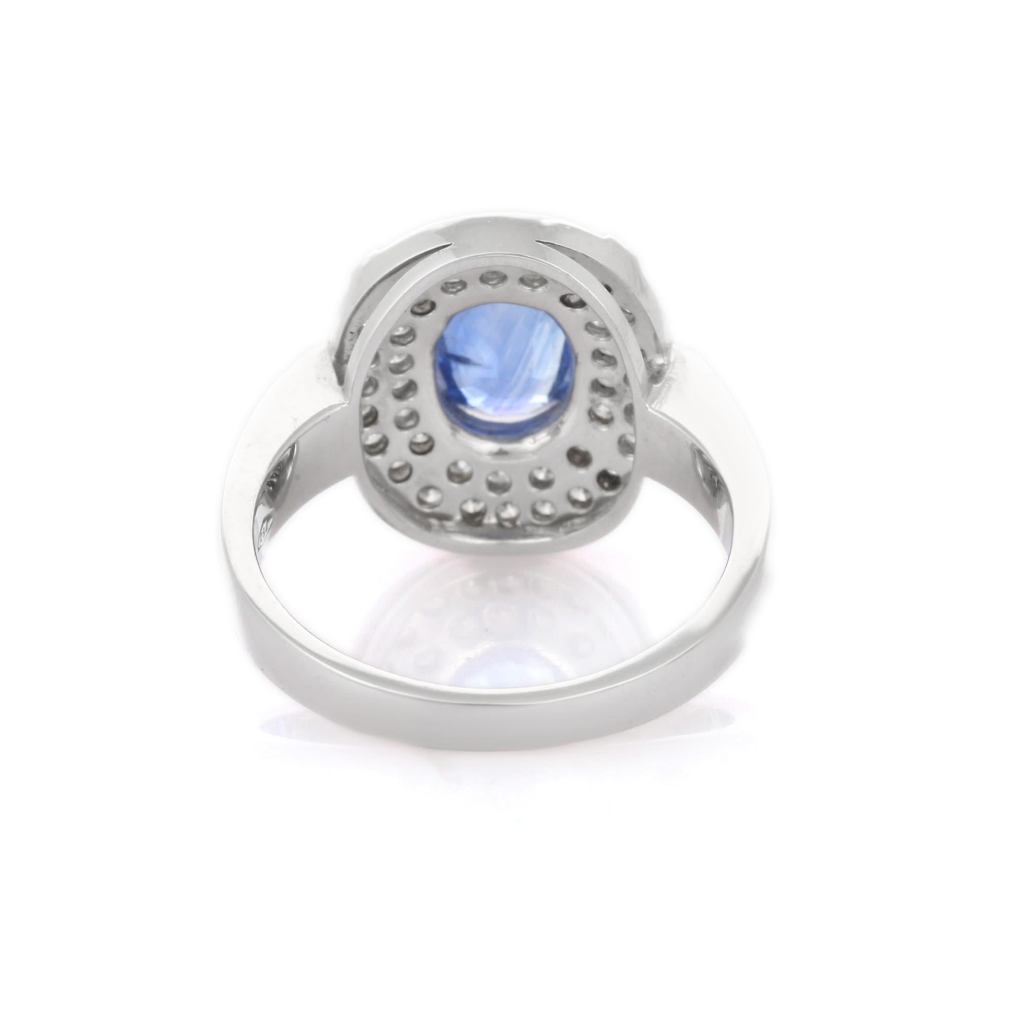 For Sale:  Art Deco Style 1.44 Ct Blue Sapphire Diamond Wedding Ring in 18K White Gold 3