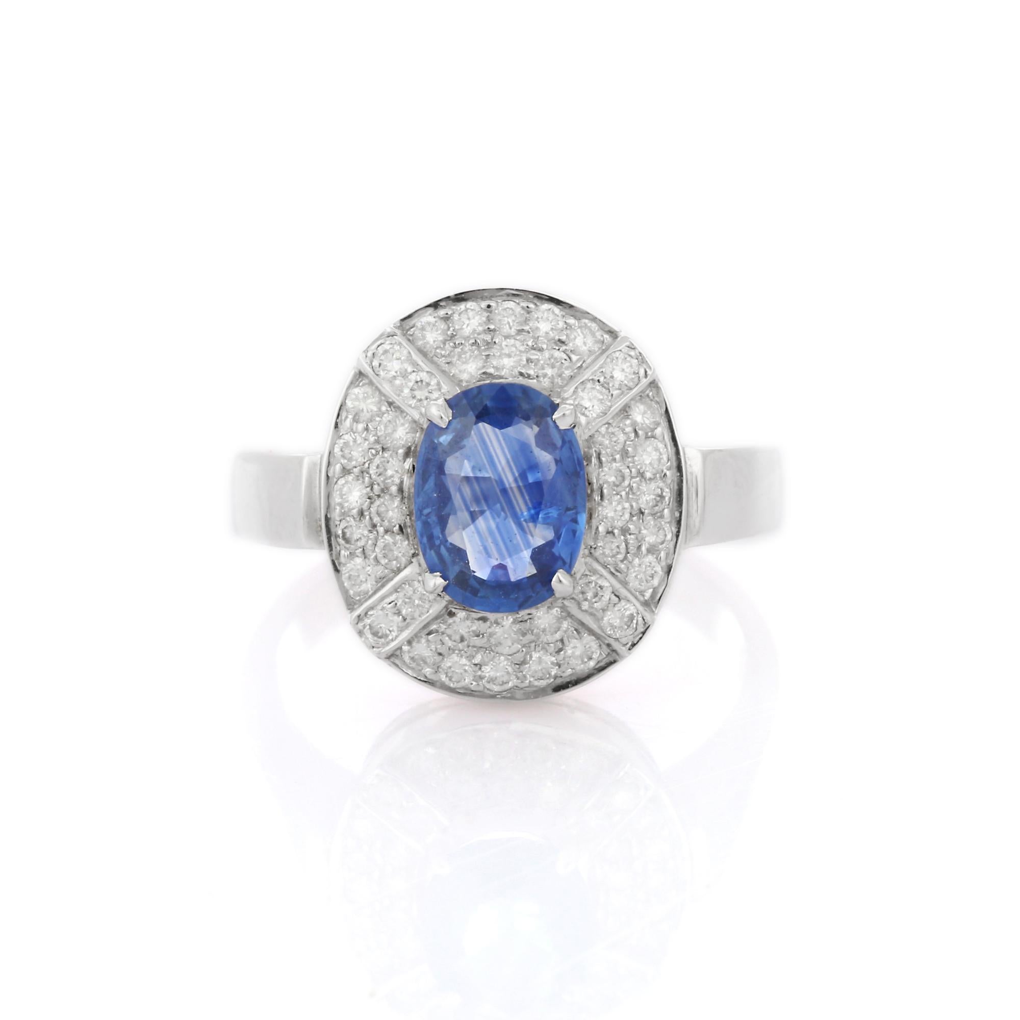 For Sale:  Art Deco Style 1.44 Ct Blue Sapphire Diamond Wedding Ring in 18K White Gold 5
