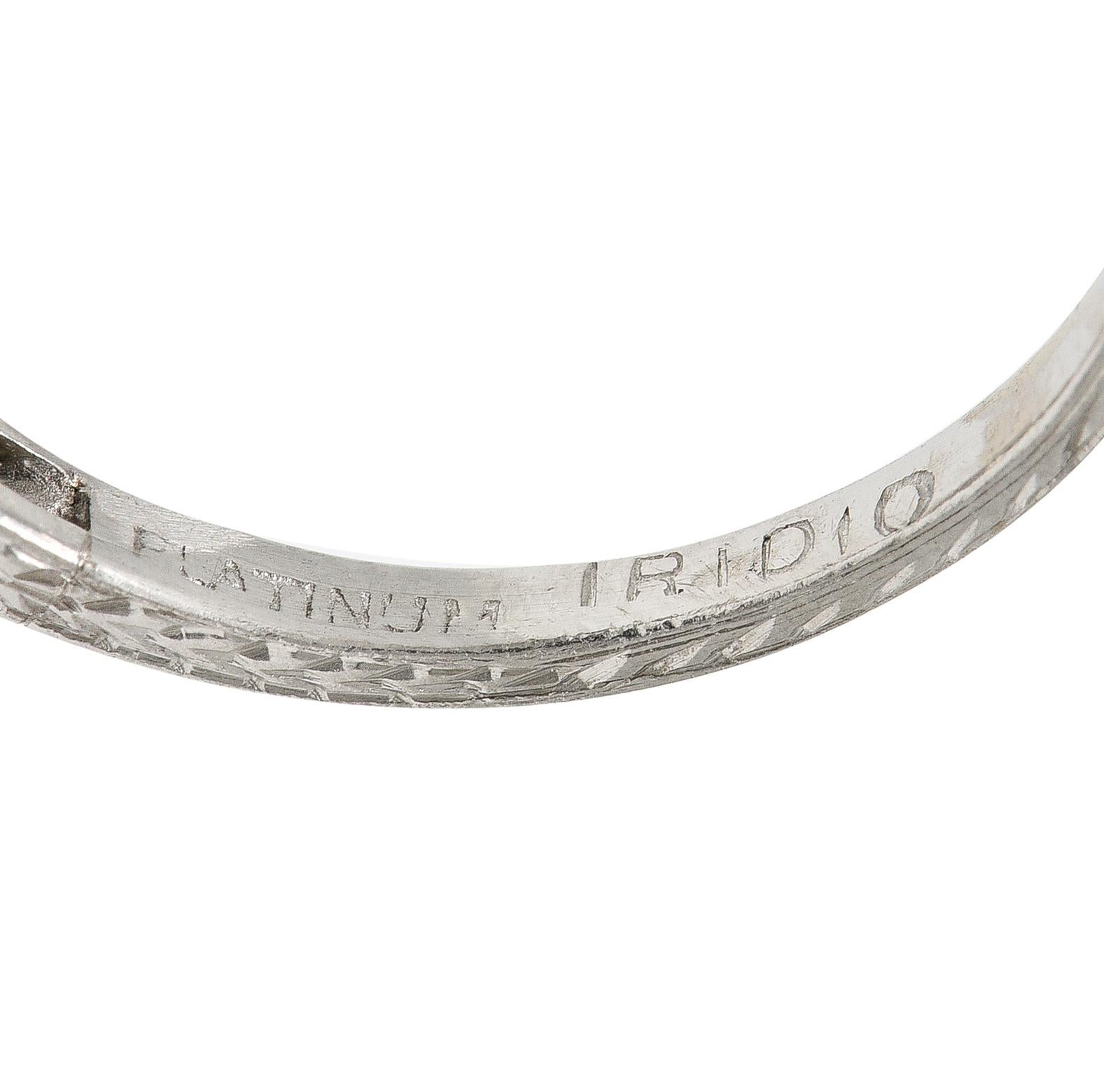 Art Deco 1.44 CTW Old European Diamond Platinum Foliate Vintage Engagement Ring For Sale 4
