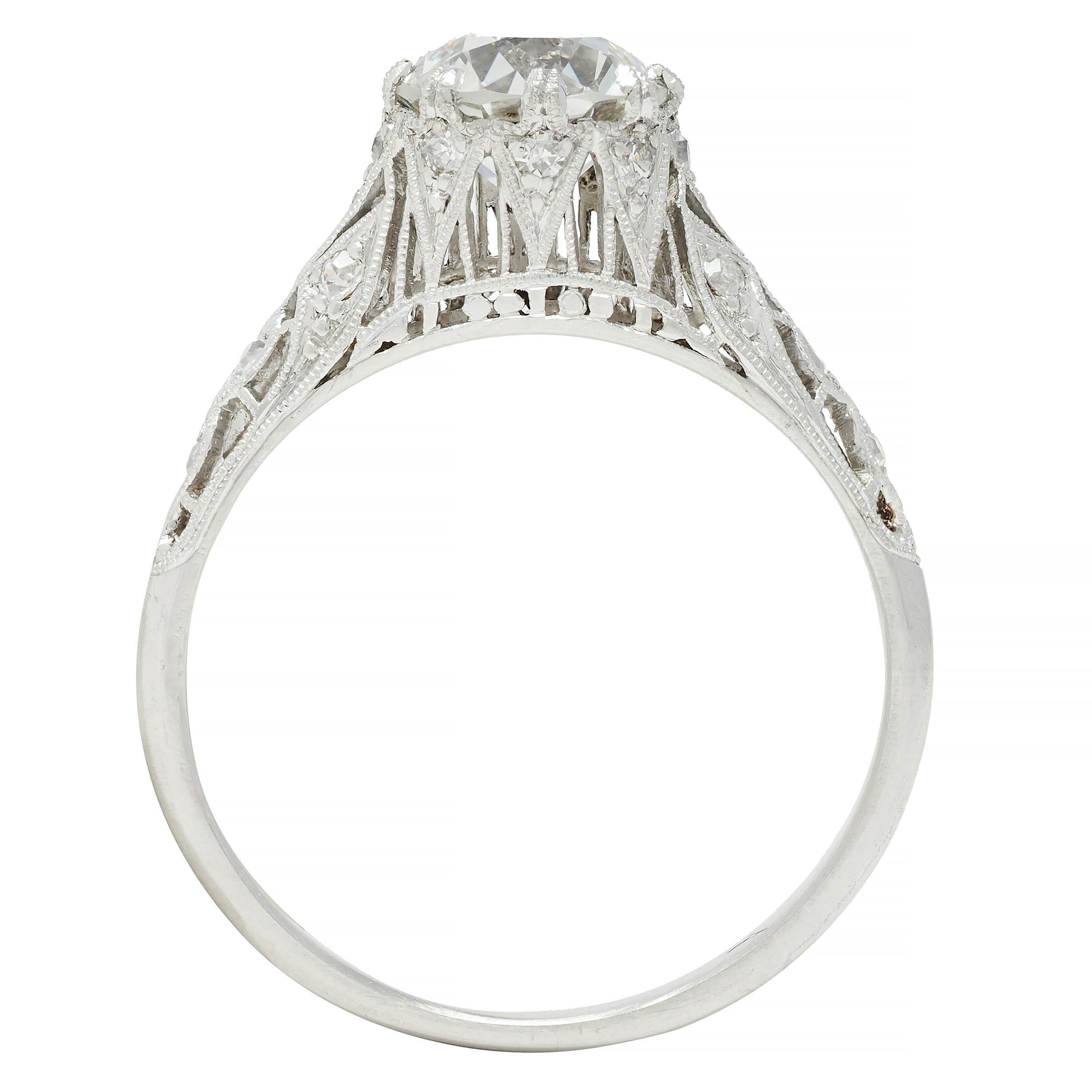 Art Deco 1.44 CTW Old European Diamond Platinum Vintage Engagement Ring GIA For Sale 5
