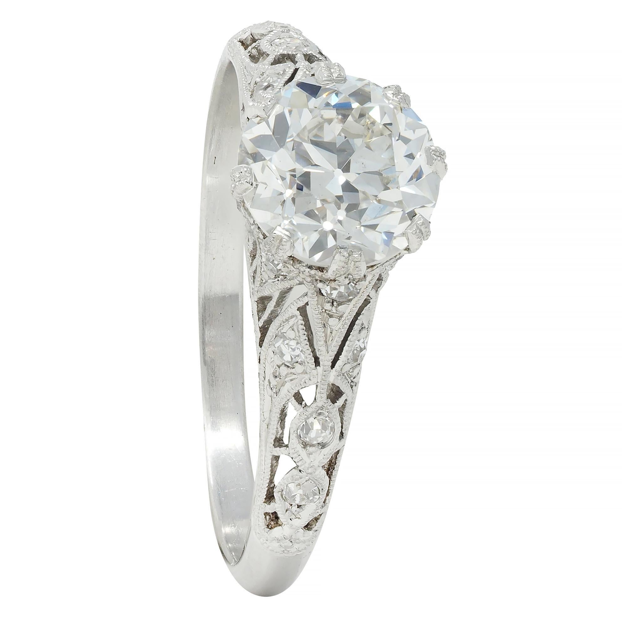 Art Deco 1.44 CTW Old European Diamond Platinum Vintage Engagement Ring GIA For Sale 6