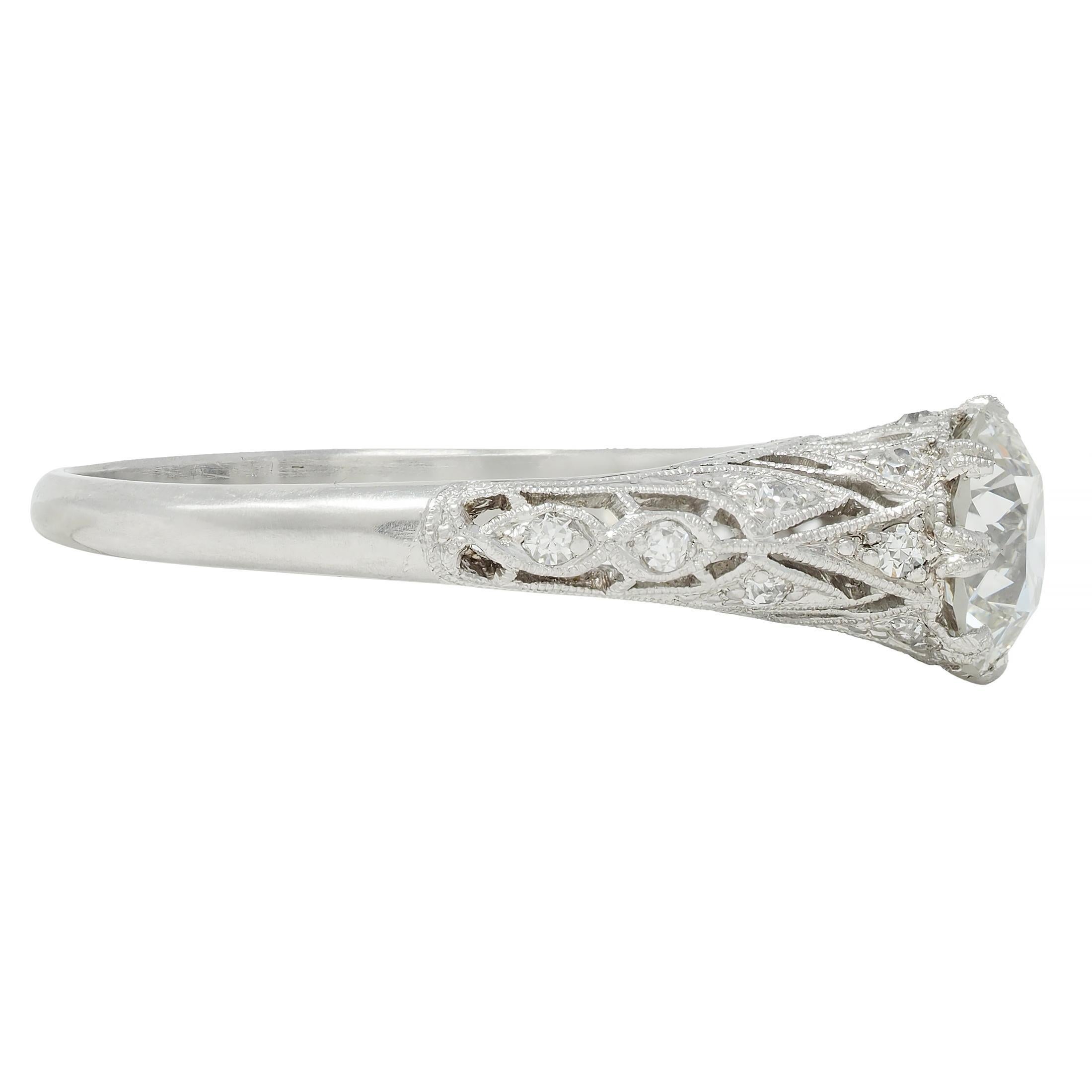 Old European Cut Art Deco 1.44 CTW Old European Diamond Platinum Vintage Engagement Ring GIA For Sale