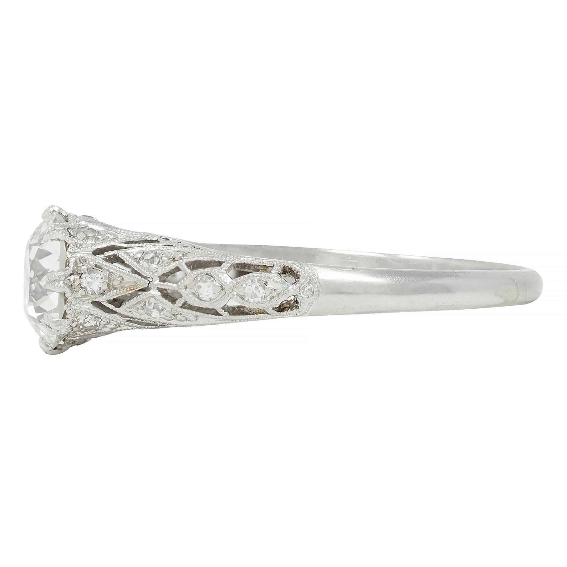 Women's Art Deco 1.44 CTW Old European Diamond Platinum Vintage Engagement Ring GIA For Sale