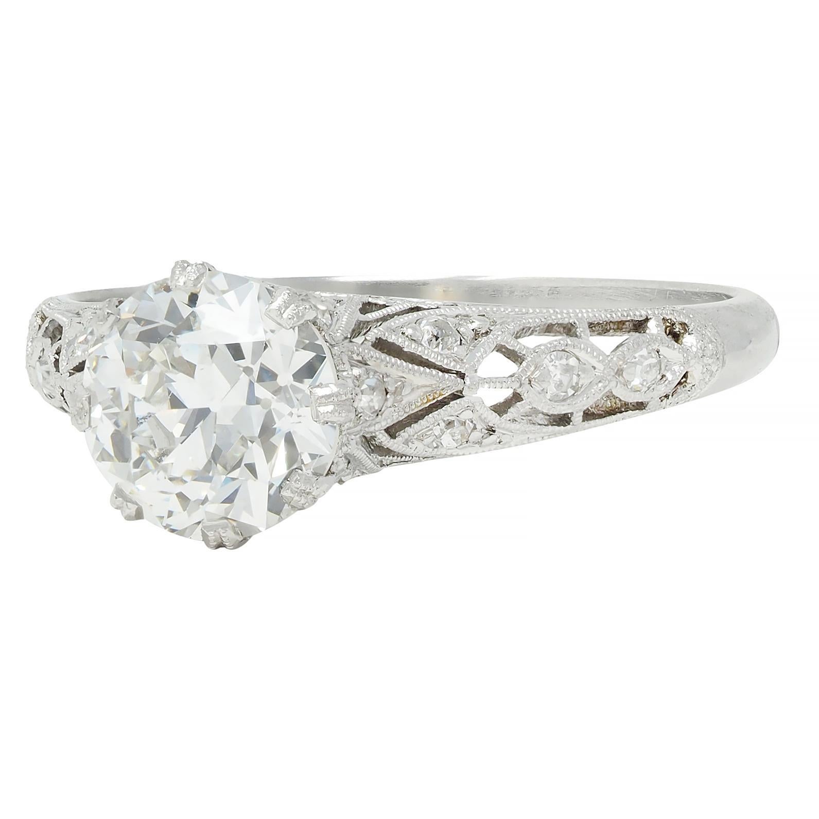 Art Deco 1.44 CTW Old European Diamond Platinum Vintage Engagement Ring GIA For Sale 1