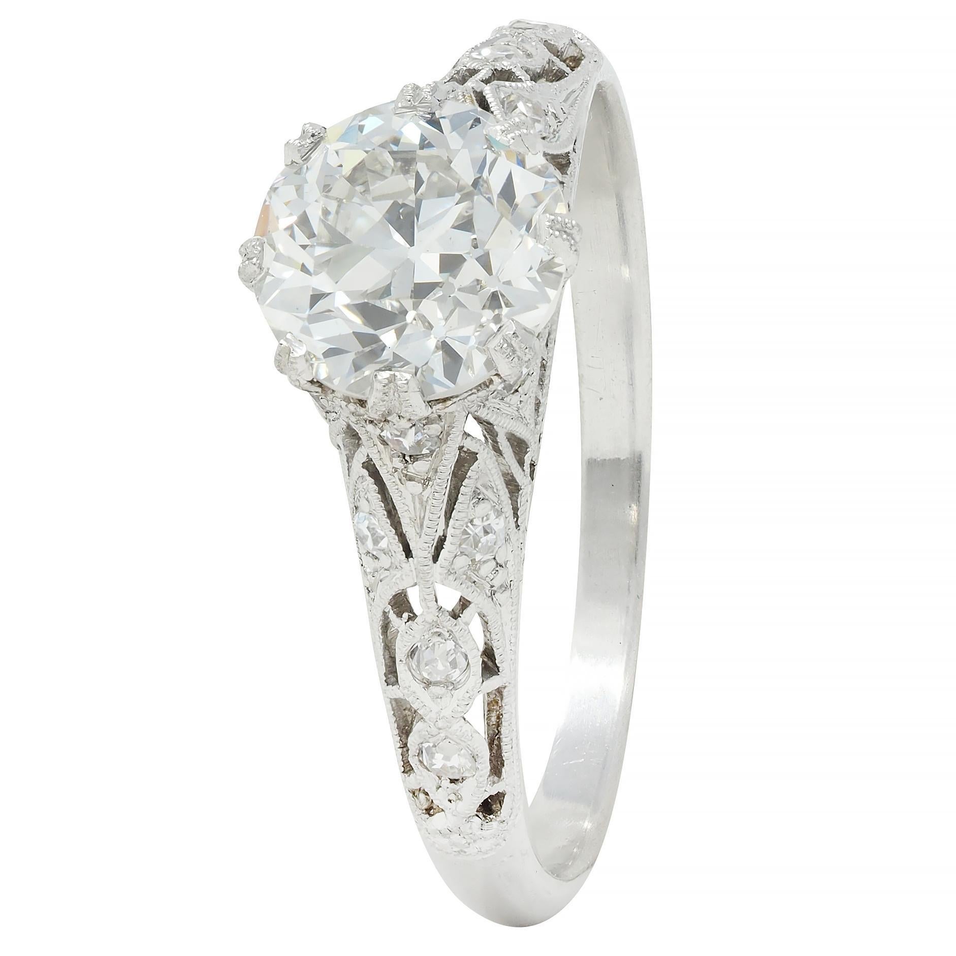 Art Deco 1.44 CTW Old European Diamond Platinum Vintage Engagement Ring GIA For Sale 2