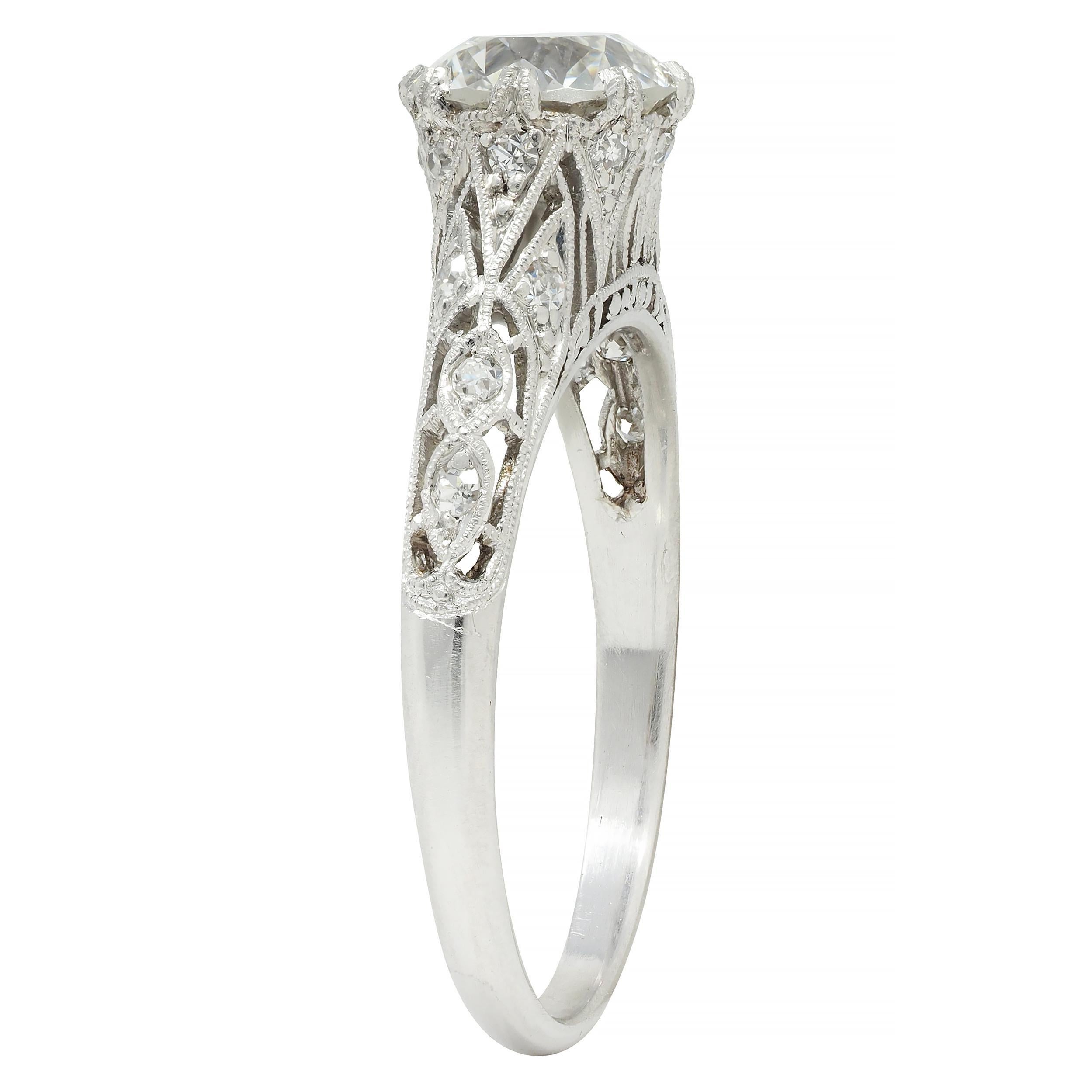 Art Deco 1.44 CTW Old European Diamond Platinum Vintage Engagement Ring GIA For Sale 4