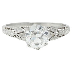 Art Deco 1.44 CTW Old European Diamond Platinum Used Engagement Ring GIA