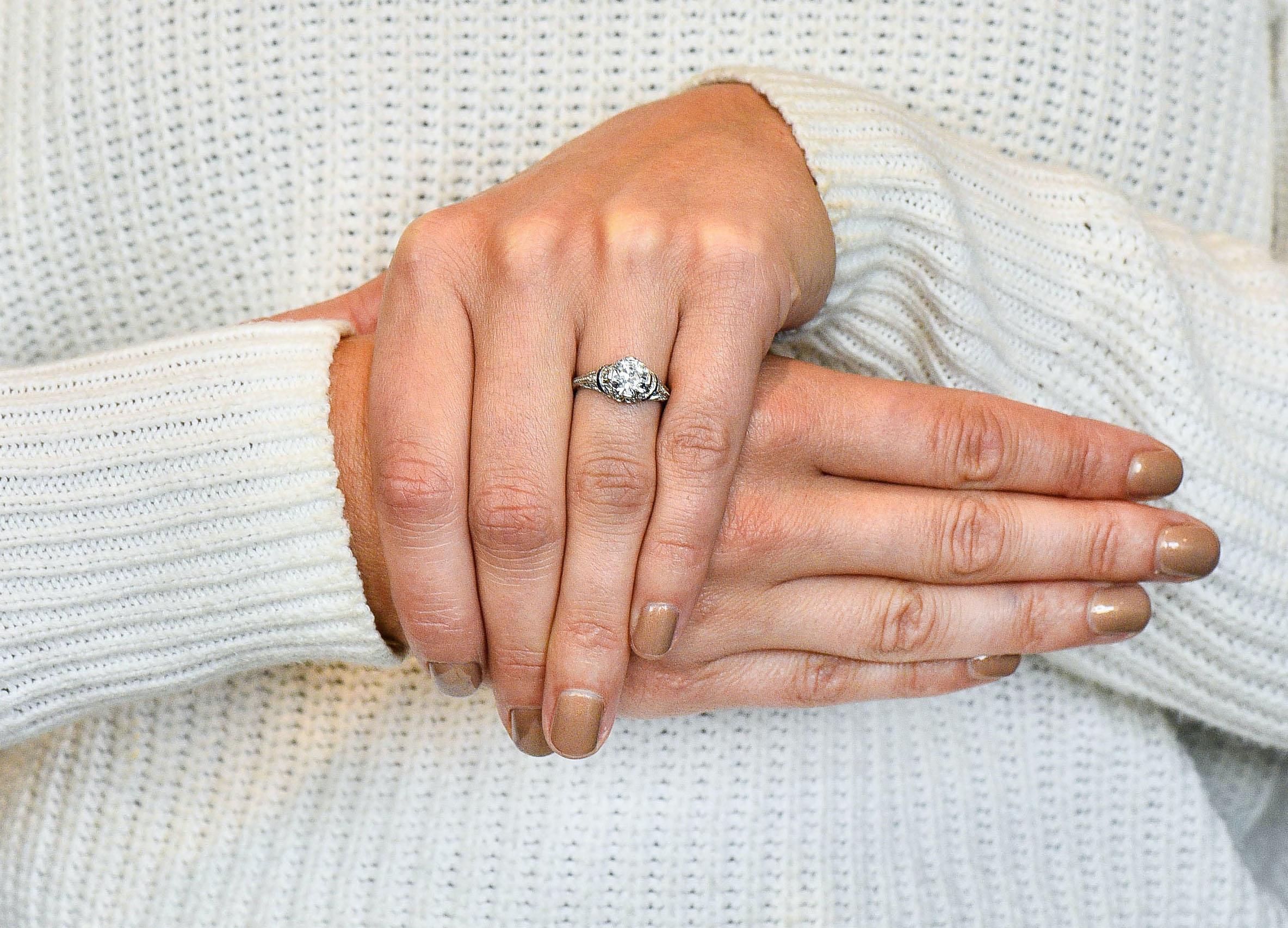 Art Deco 1.45 Carat Diamond Sapphire Platinum Engagement Ring 9