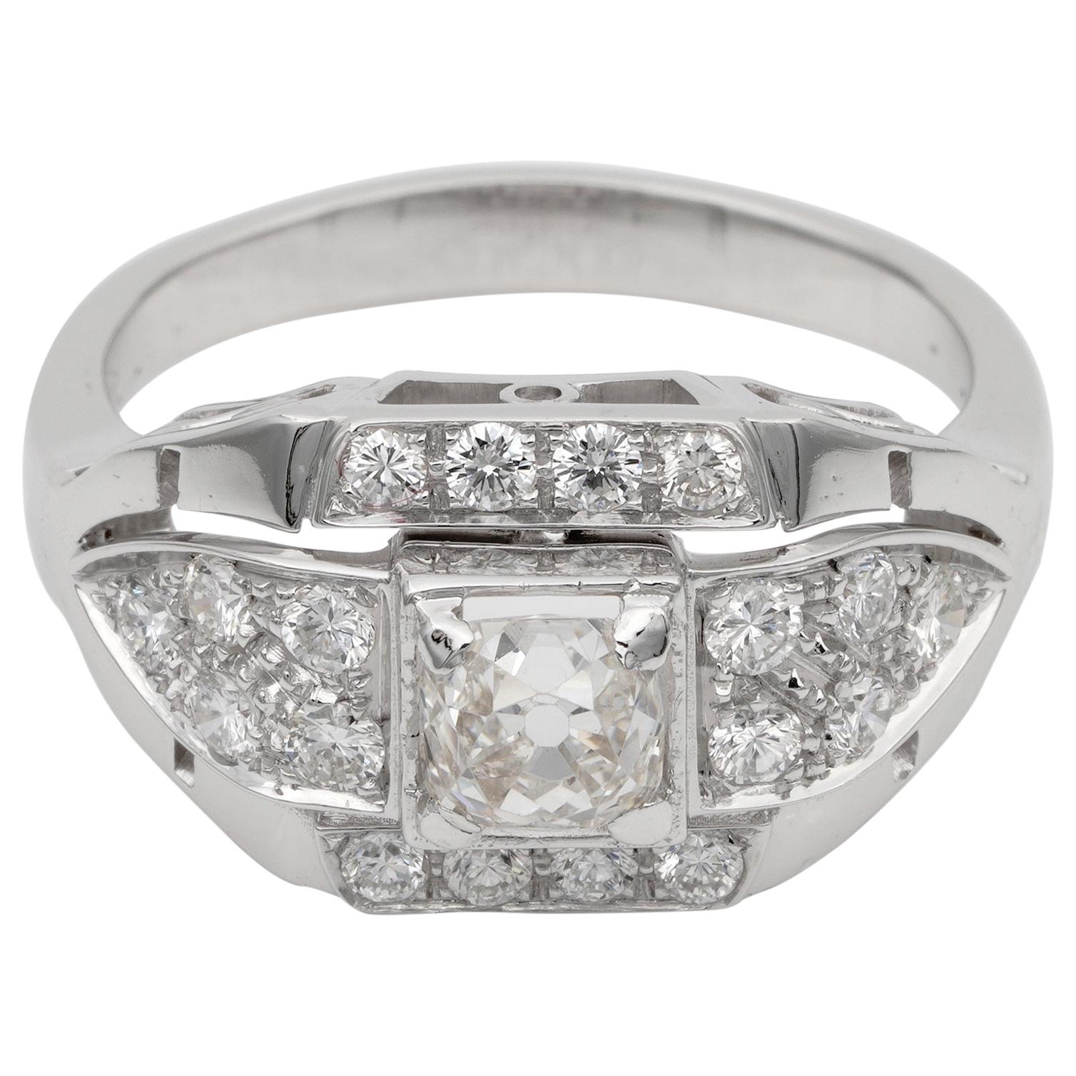 Art Deco 1.45 Carat Old Mine Diamond Plus Rare Engagement Ring, circa 1935 For Sale