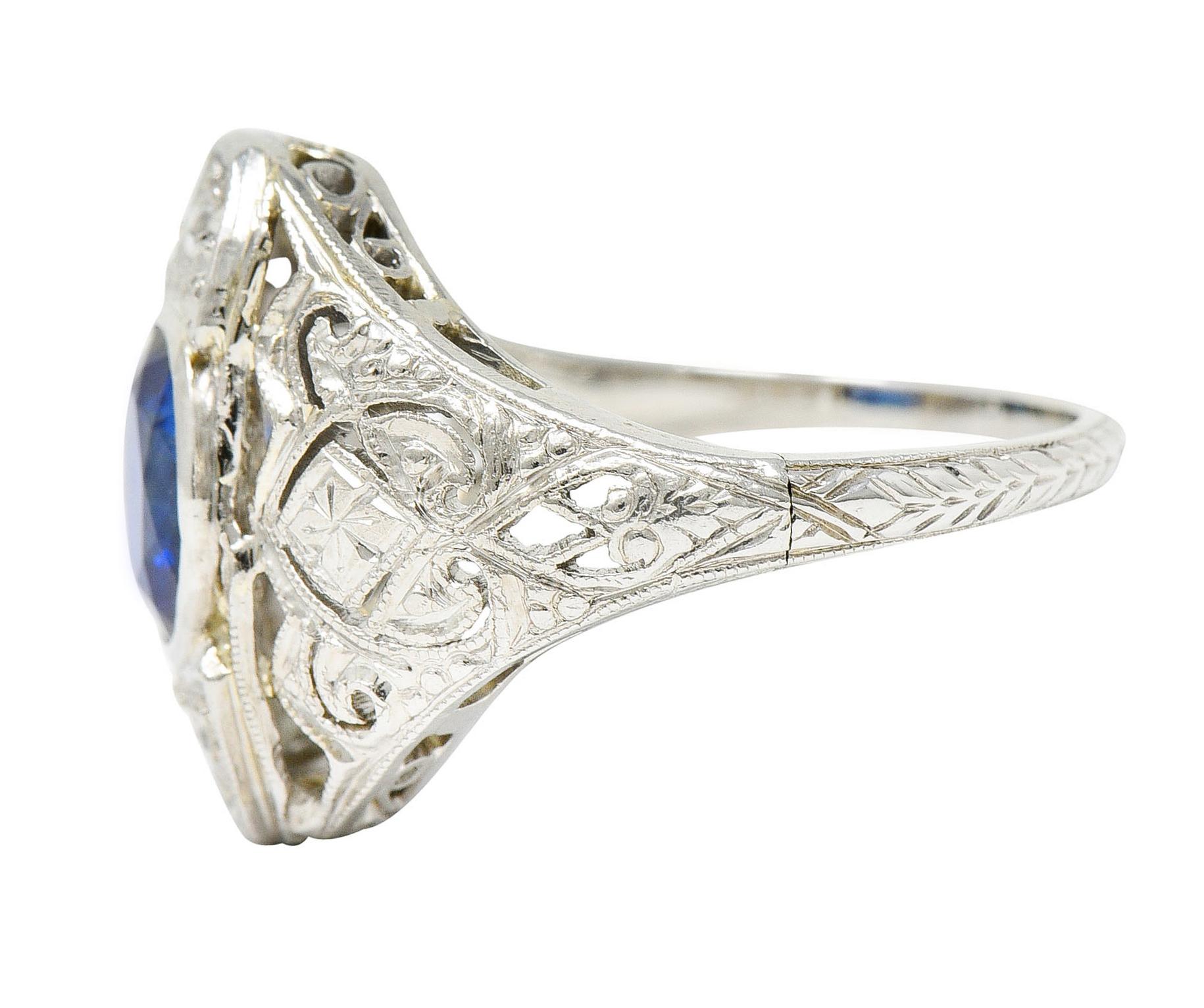 Women's or Men's Art Deco 1.45 Carat Sapphire Diamond Platinum 18 Karat White Gold Dinner Ring