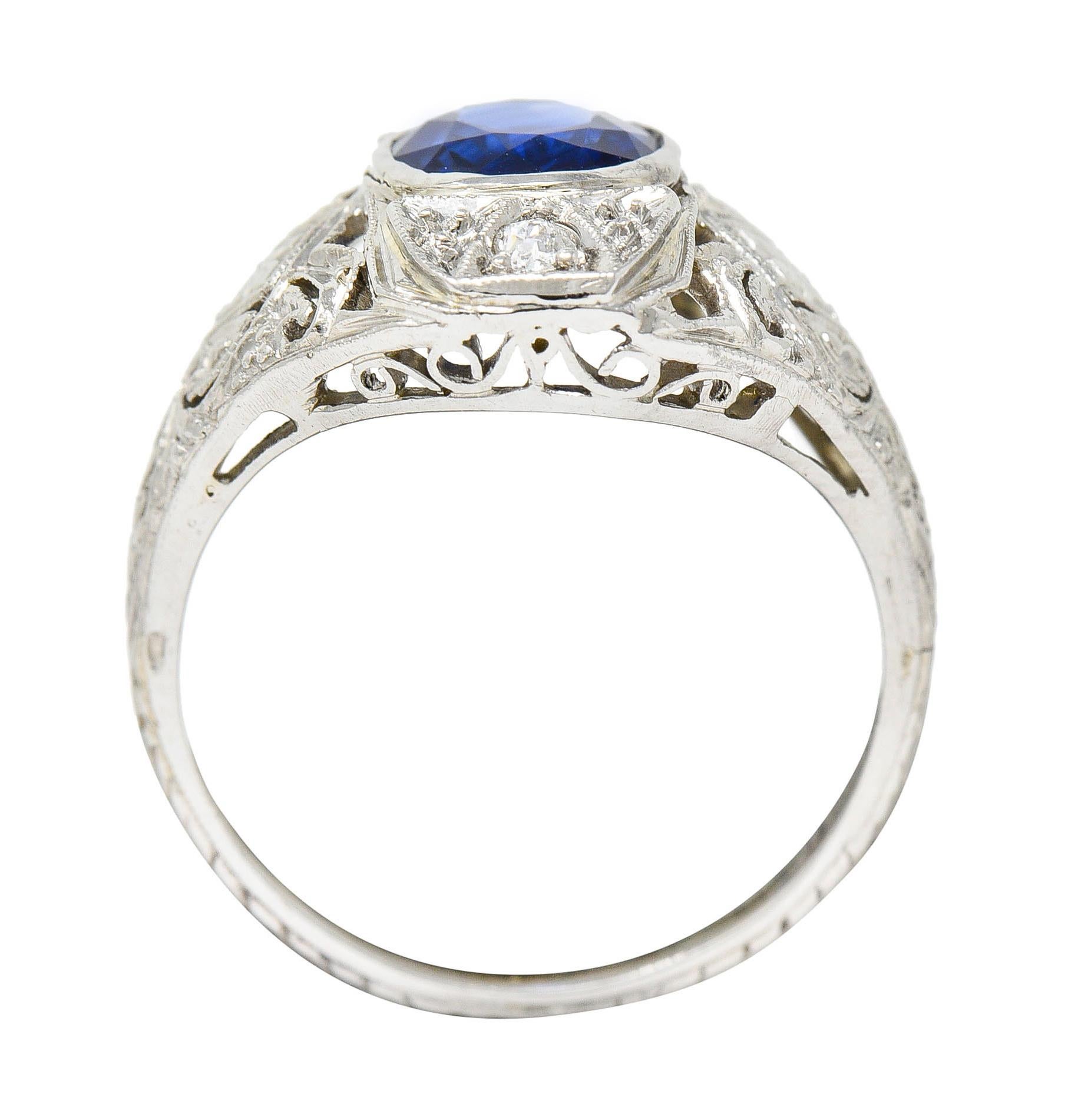 Art Deco 1.45 Carat Sapphire Diamond Platinum 18 Karat White Gold Dinner Ring 2
