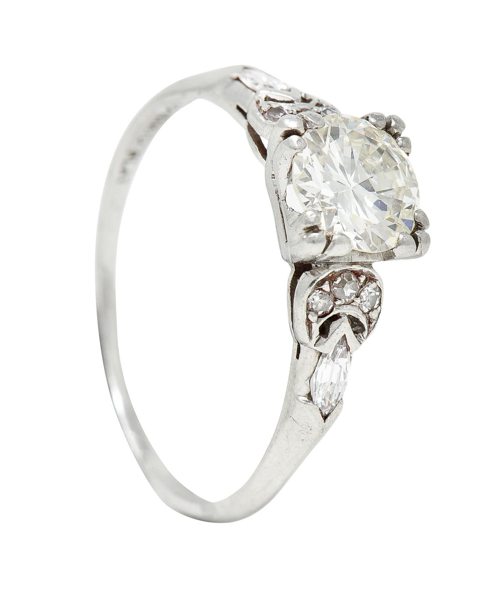 Art Deco 1.45 Carats Diamond Platinum Half Moon Engagement Ring 4