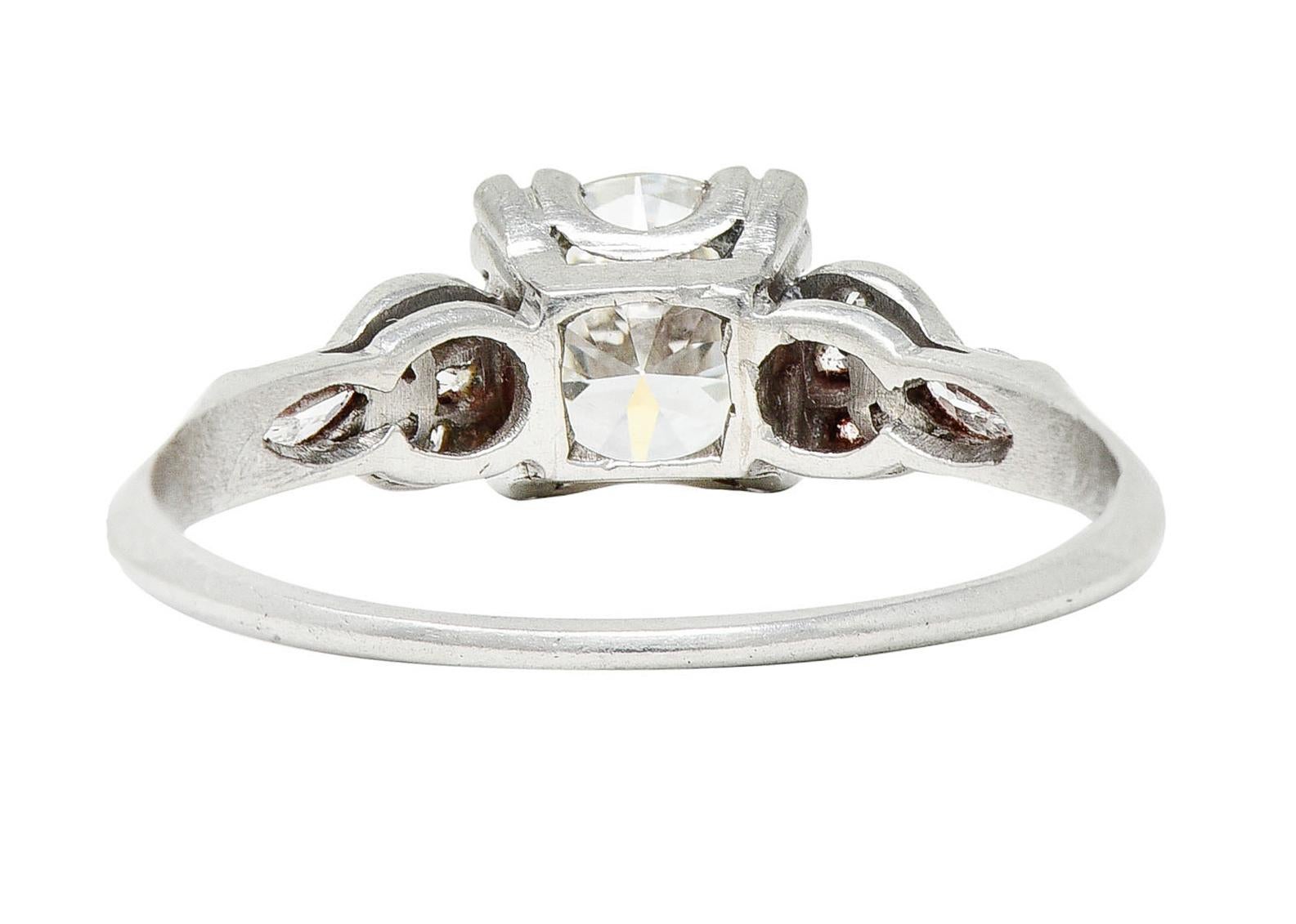 Marquise Cut Art Deco 1.45 Carats Diamond Platinum Half Moon Engagement Ring
