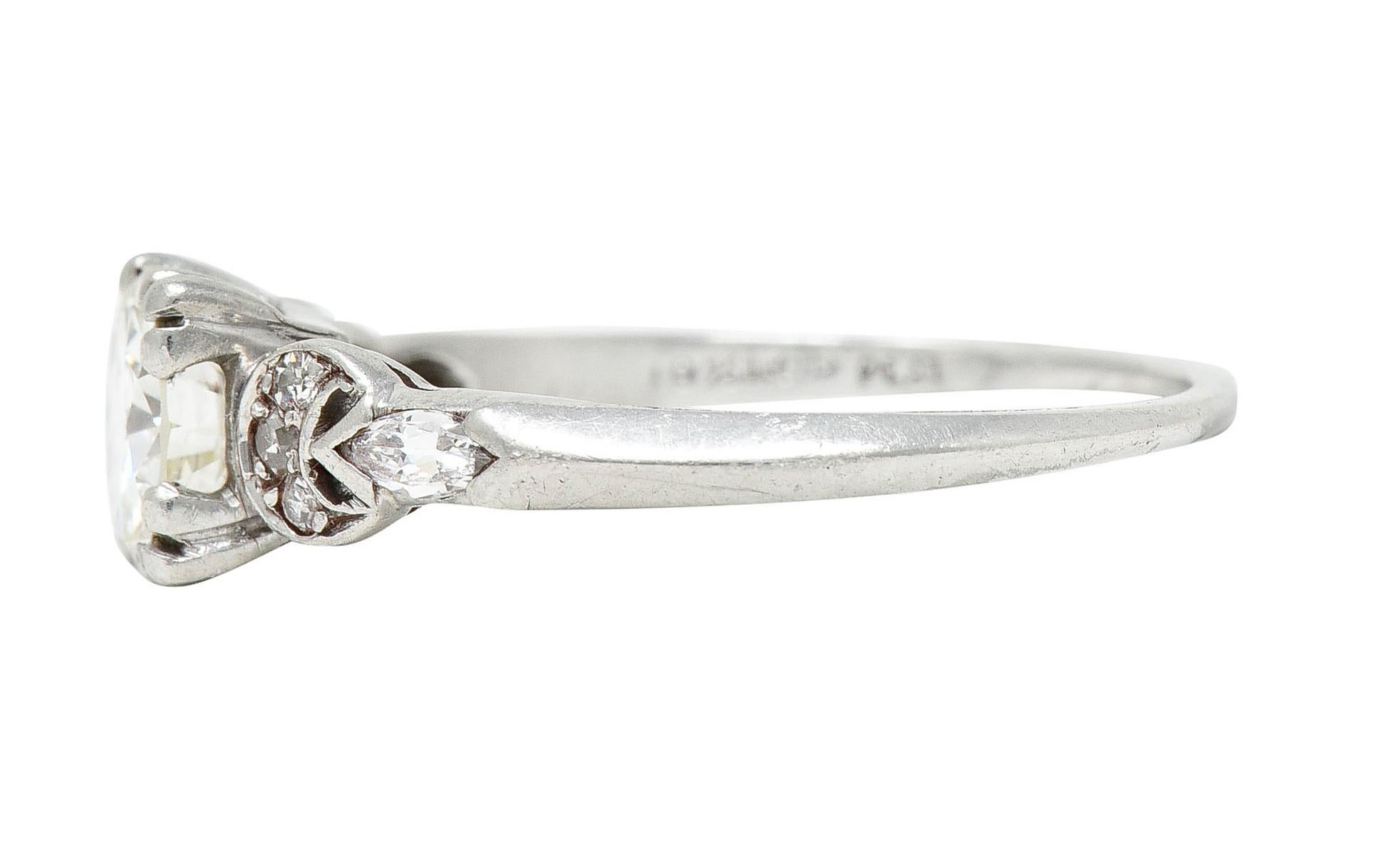 Art Deco 1.45 Carats Diamond Platinum Half Moon Engagement Ring In Excellent Condition In Philadelphia, PA