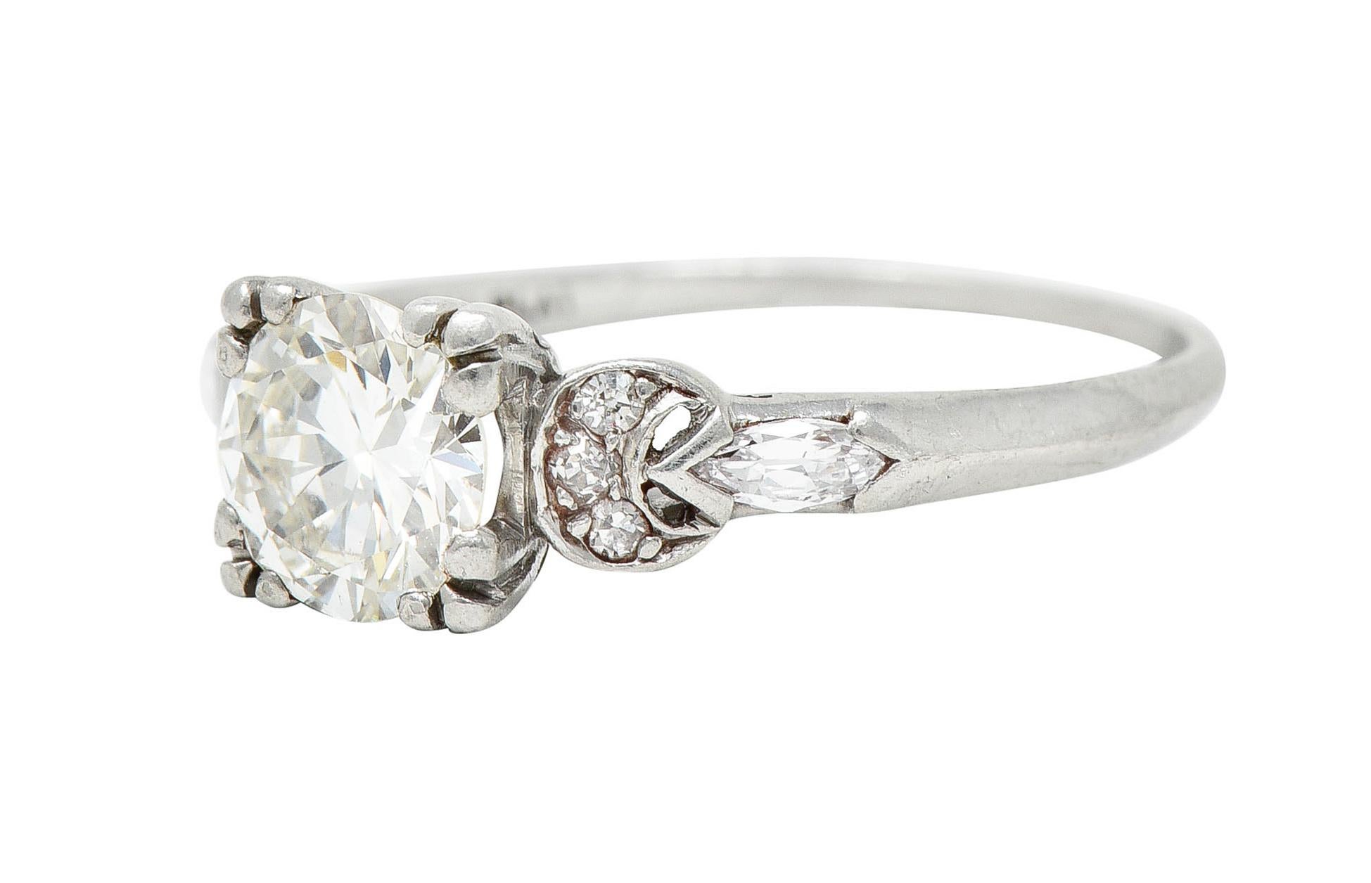 Women's or Men's Art Deco 1.45 Carats Diamond Platinum Half Moon Engagement Ring