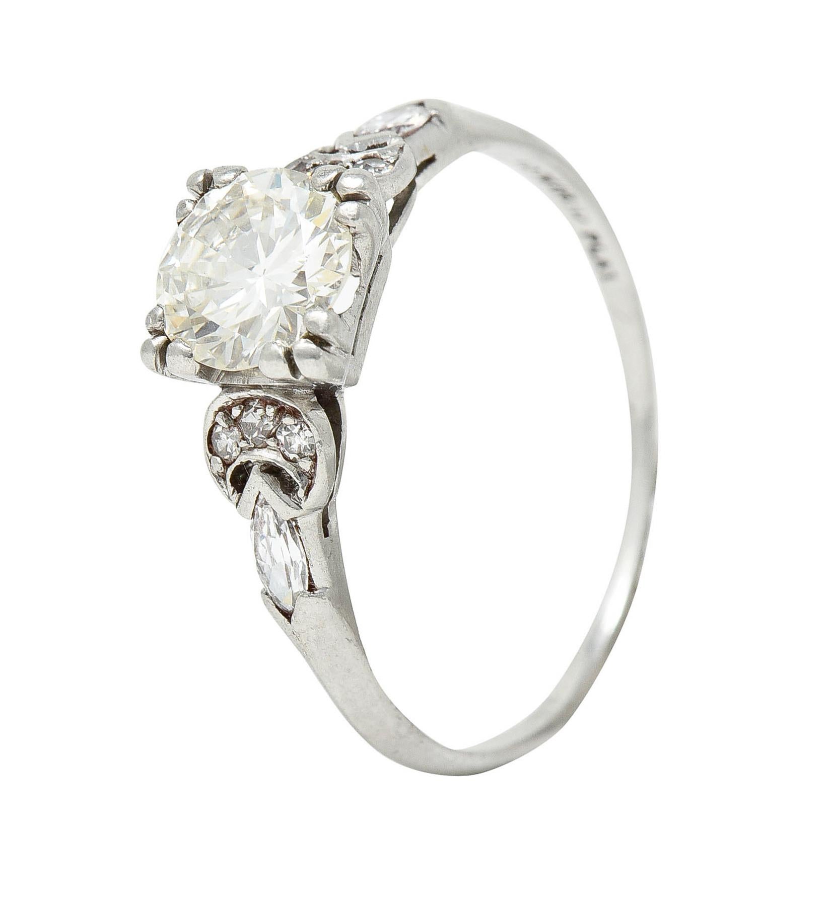 Art Deco 1.45 Carats Diamond Platinum Half Moon Engagement Ring 2