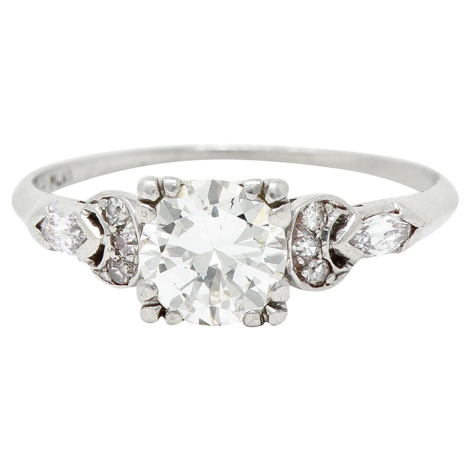Art Deco 1.45 Carats Diamond Platinum Half Moon Engagement Ring