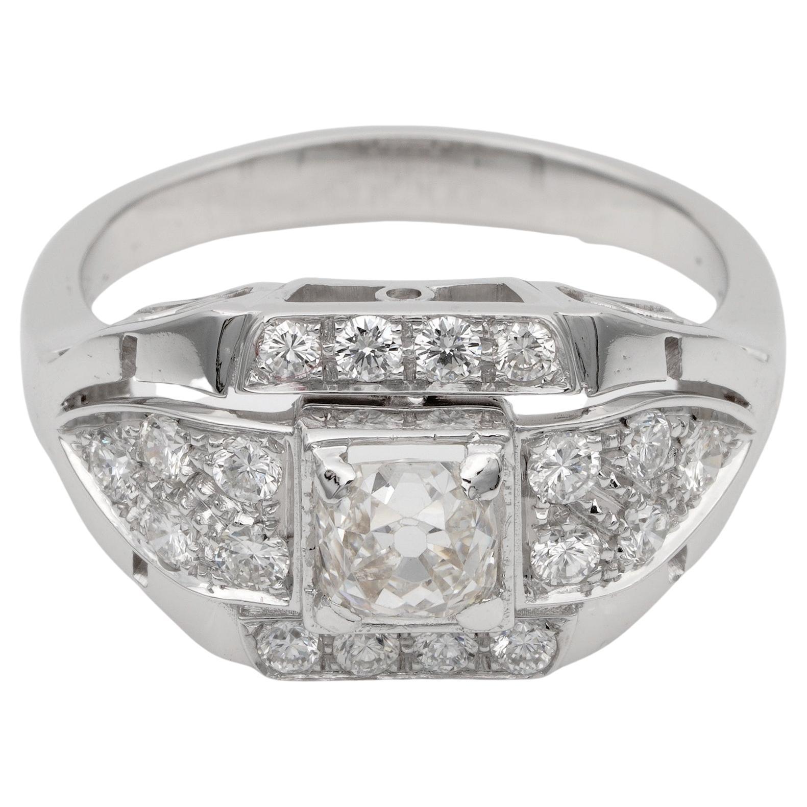 Art Deco 1.45 CT Diamond Solitaire 18 Kt Ring For Sale