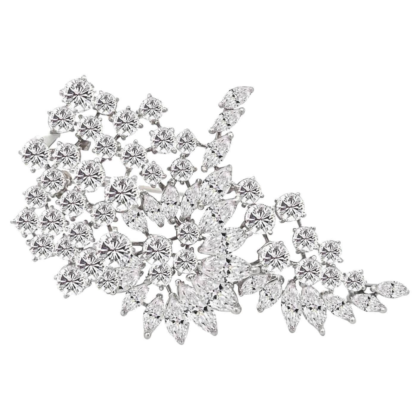 Art Deco 14.50 Carat Floral Diamond Brooch Pin