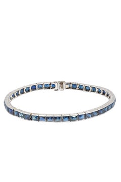 Art Deco 14.50 Carat French Cut Sapphire Line Bracelet 14k White Gold
