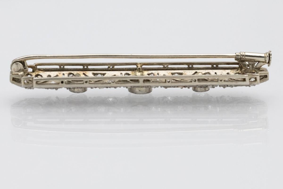 Old European Cut Art Deco 1.45ct Diamond Brooch, 1930s. For Sale