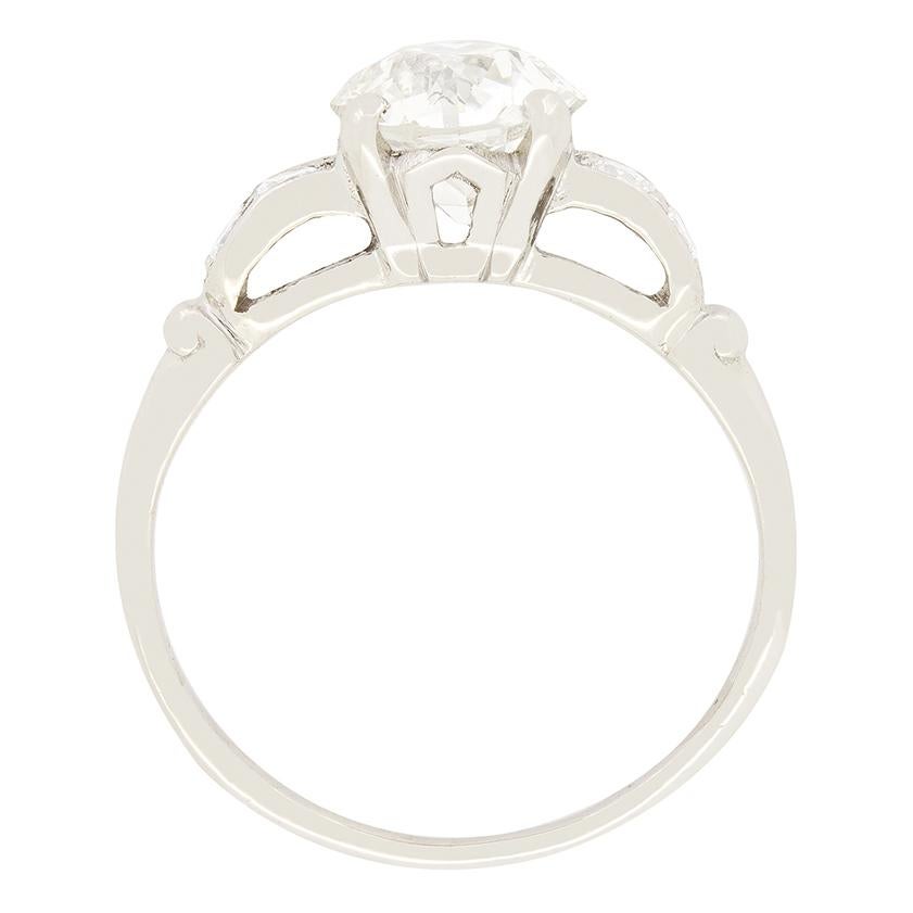 This timeless solitaire embodies the elegance and beauty of the Art Deco era. Crafted by hand in the 1920s this ring features 1.45 carat old cut diamond at it’s centrepiece. The diamond has been graded H in colour and SI1 in clarity and sits proudly