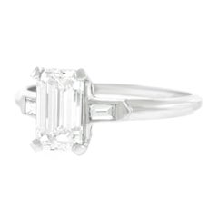 Art Deco 1.45 Carat Emerald Cut Diamond Set Platinum Ring GIA