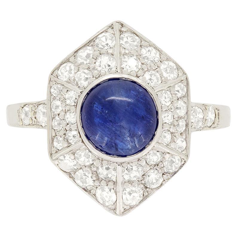 Art Deco 1.45ct Sapphire and Diamond Cluster Ring, circa 1920s For Sale