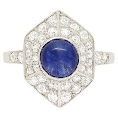 Antique Art Deco 1.45ct Sapphire and Diamond Cluster Ring, circa 1920s