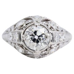 Bague de fiançailles Art déco à motif floral en platine avec diamants 1,45 carat