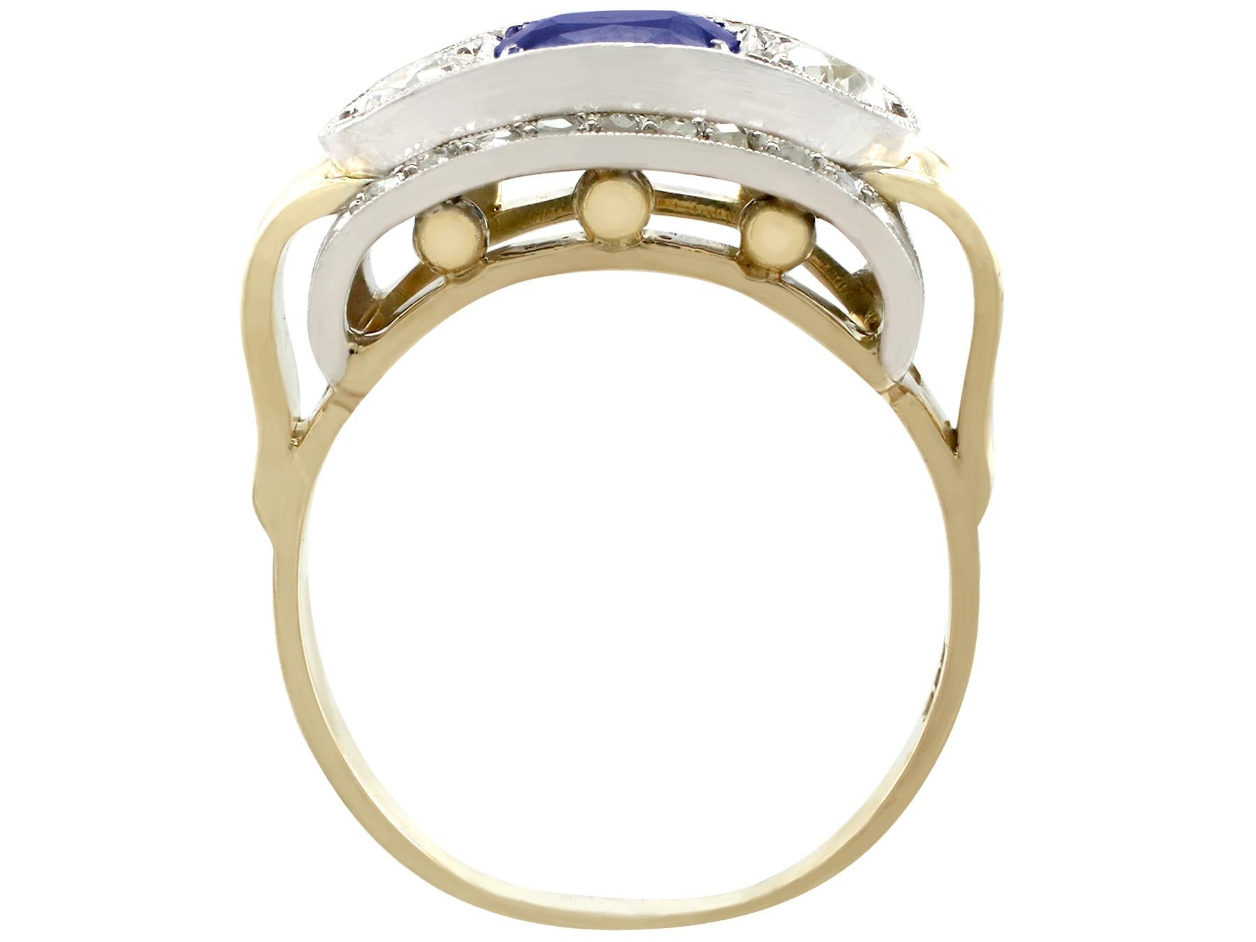 Women's Art Deco 1.46 Carat Diamond and Sapphire Yellow Gold Dress Ring